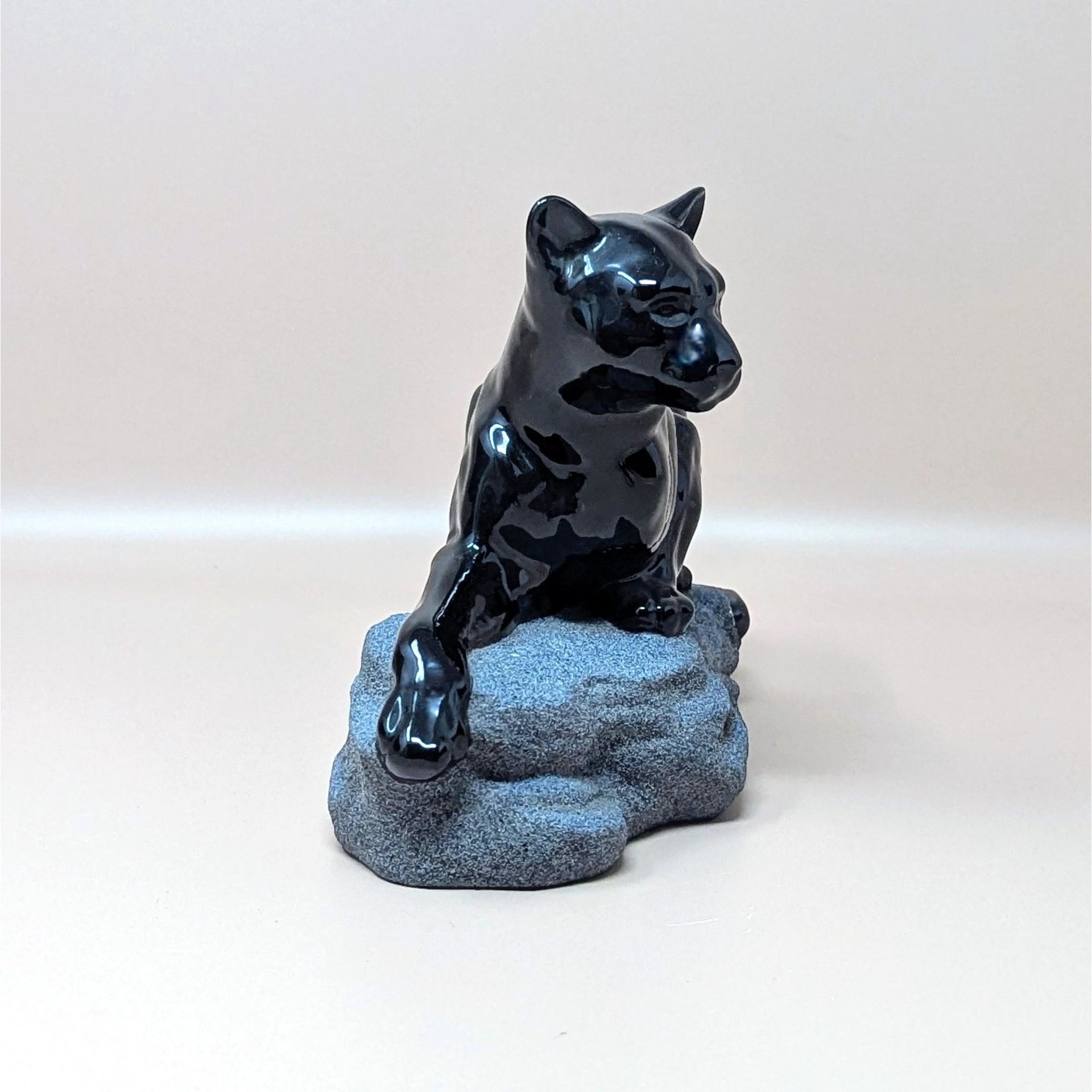 1994 Hand Painted Ceramic Black Panther on Rock Figurine