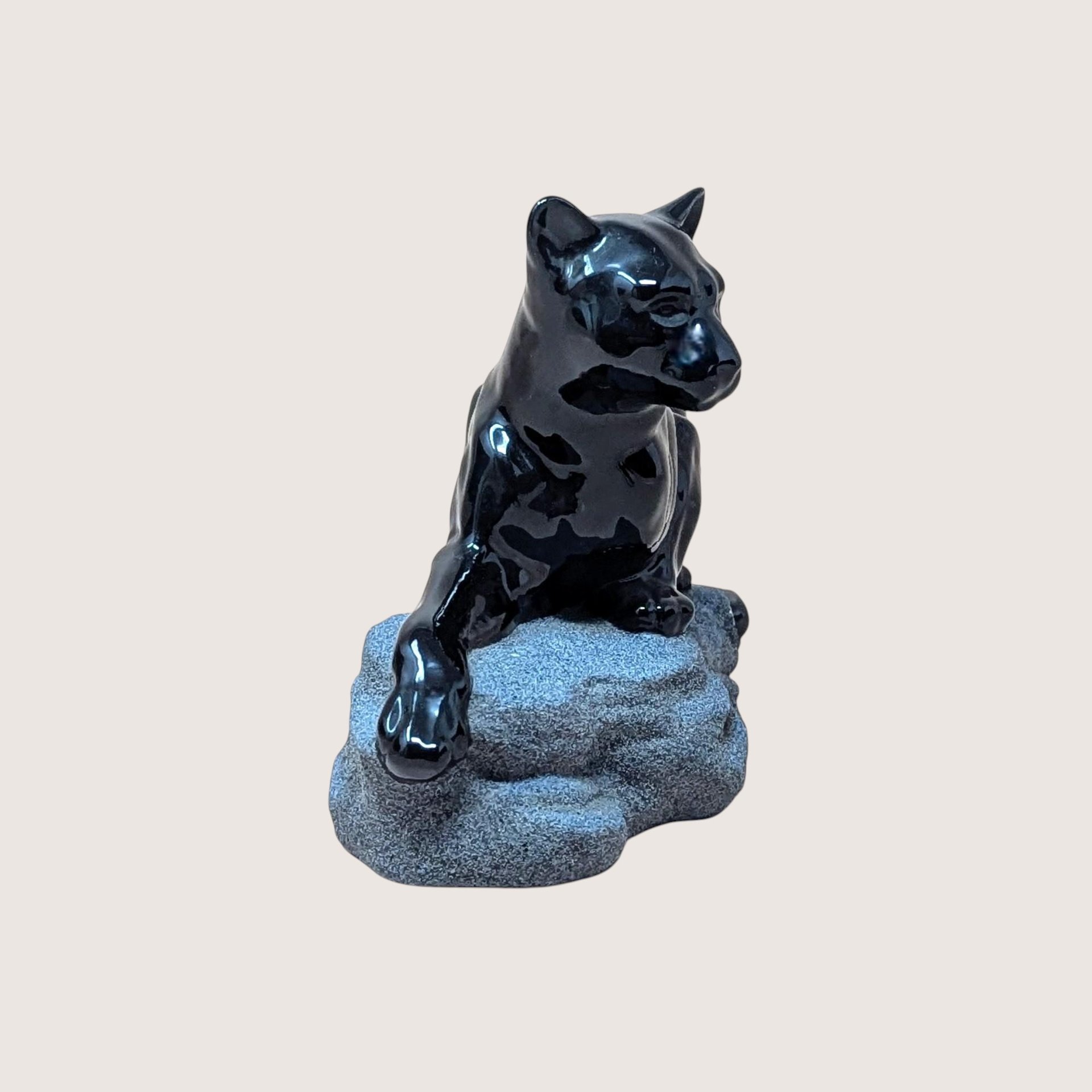 1990s Sue B Signed Ceramic Black Panther Figurine Reclining Statue