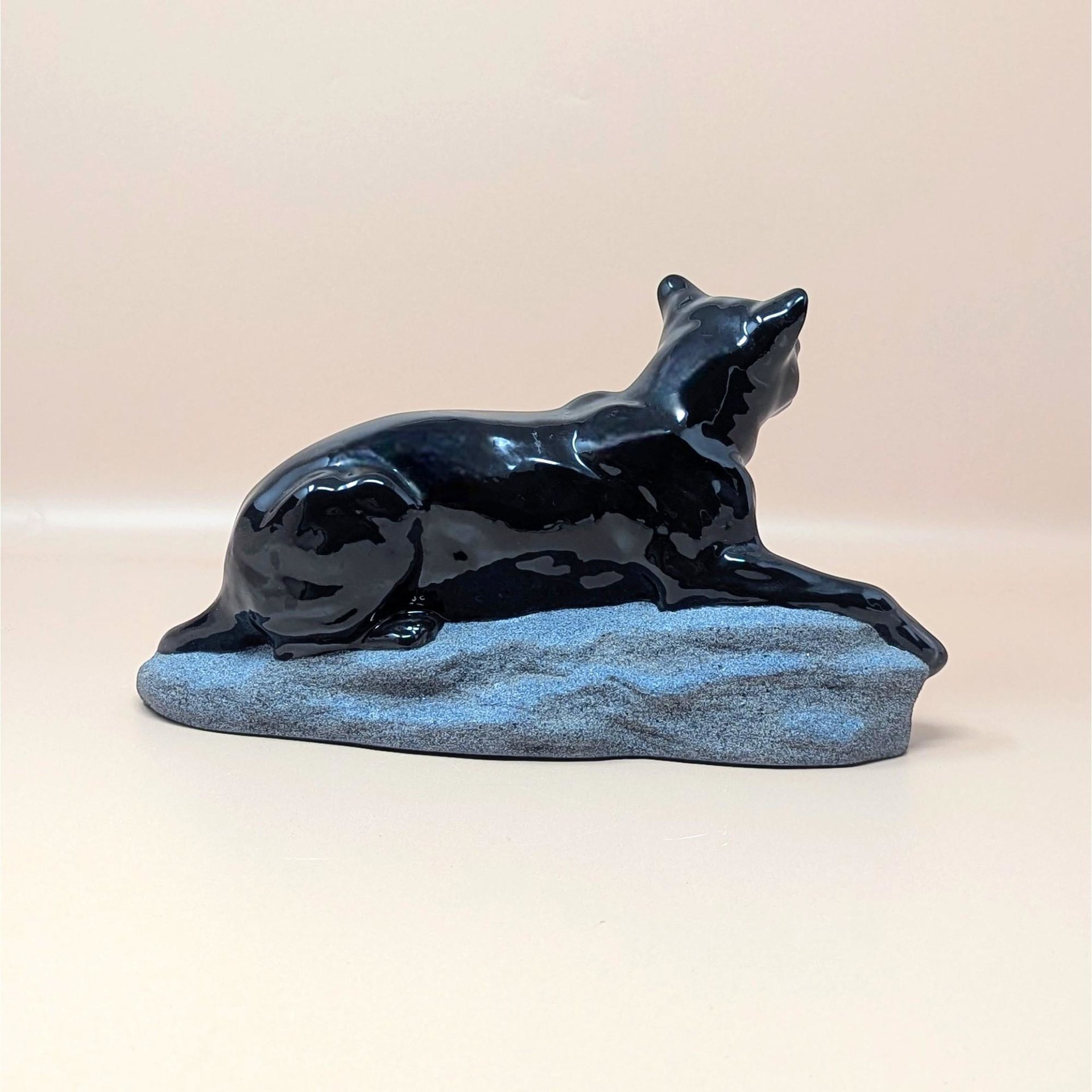 1994 Hand Painted Ceramic Black Panther on Rock Figurine
