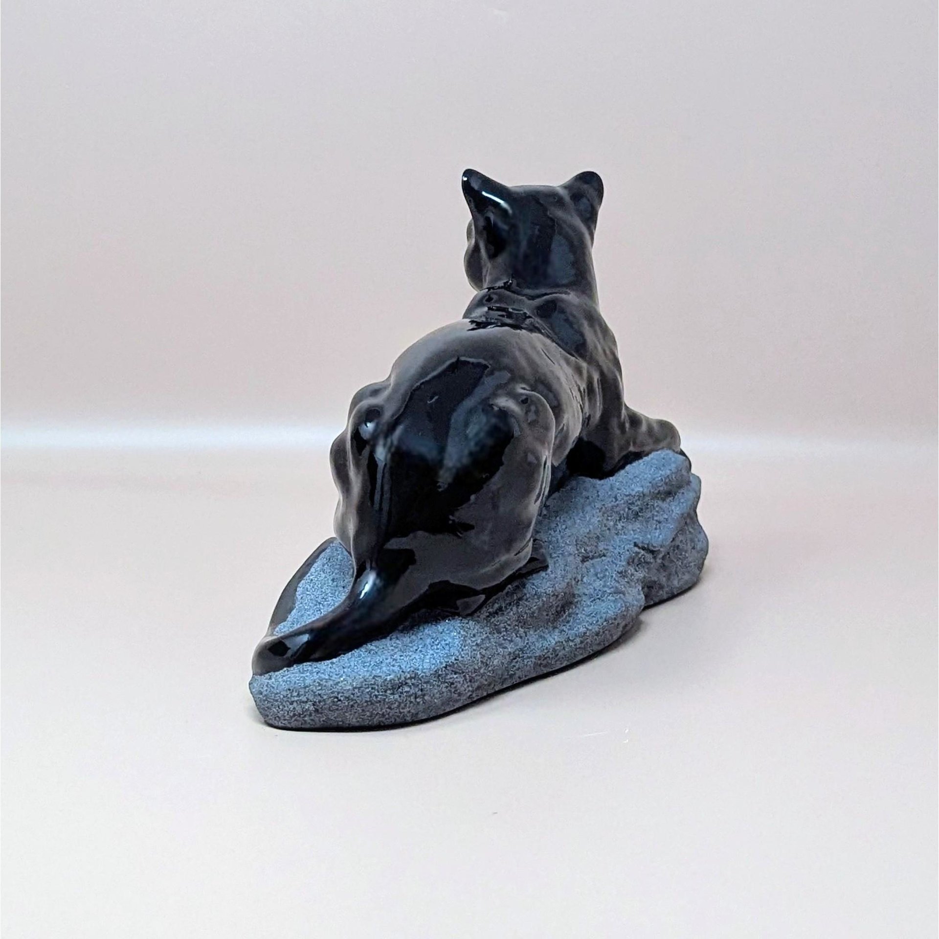 1994 Hand Painted Ceramic Black Panther on Rock Figurine