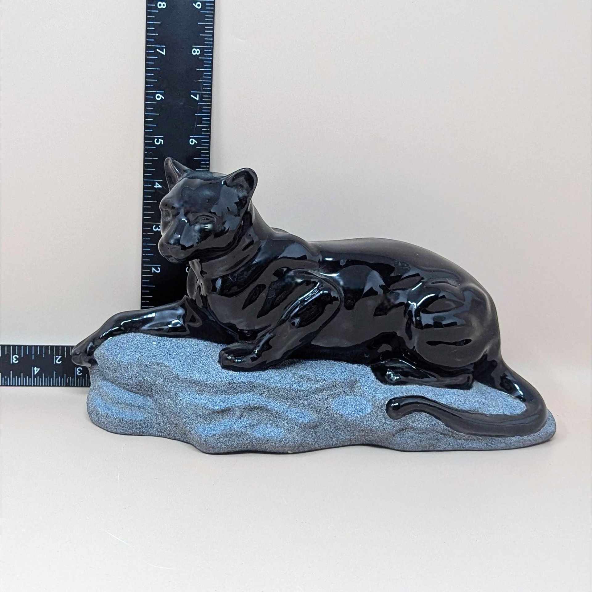 1994 Hand Painted Ceramic Black Panther on Rock Figurine