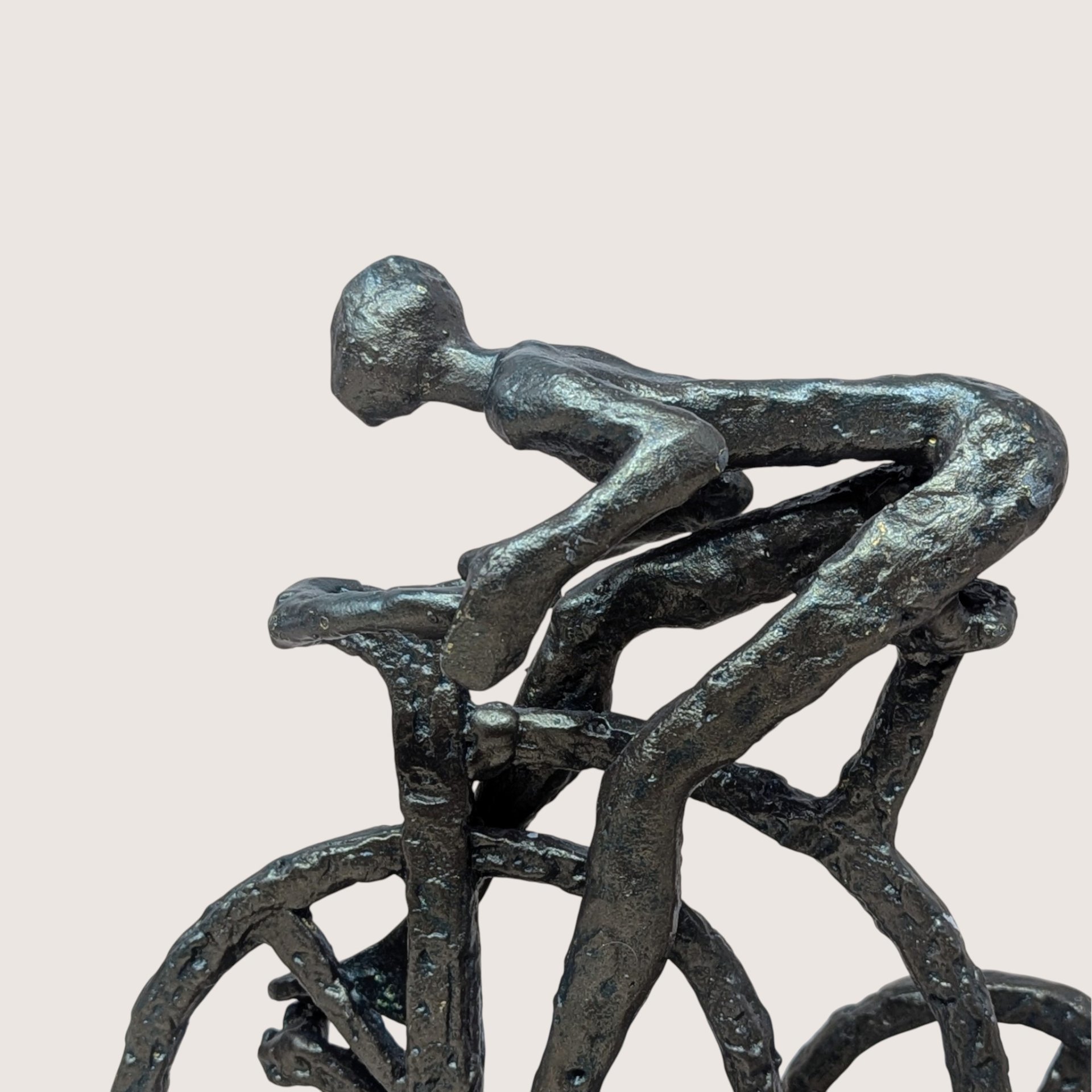 1970s Brutalist Cast Iron Man on Tricycle Sculpture