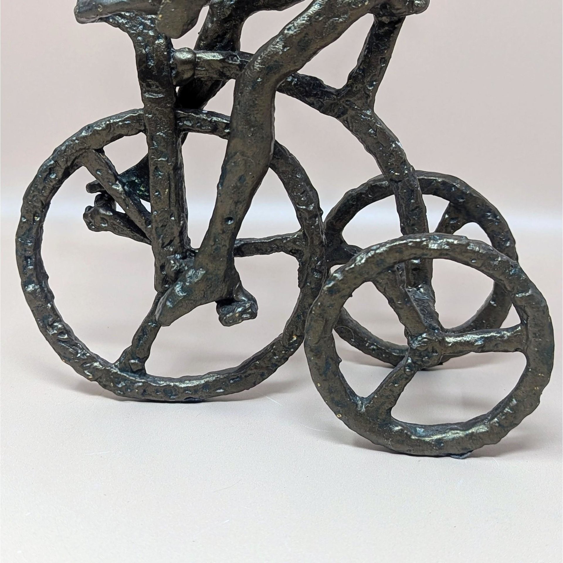 1970s Brutalist Cast Iron Man on Tricycle Sculpture