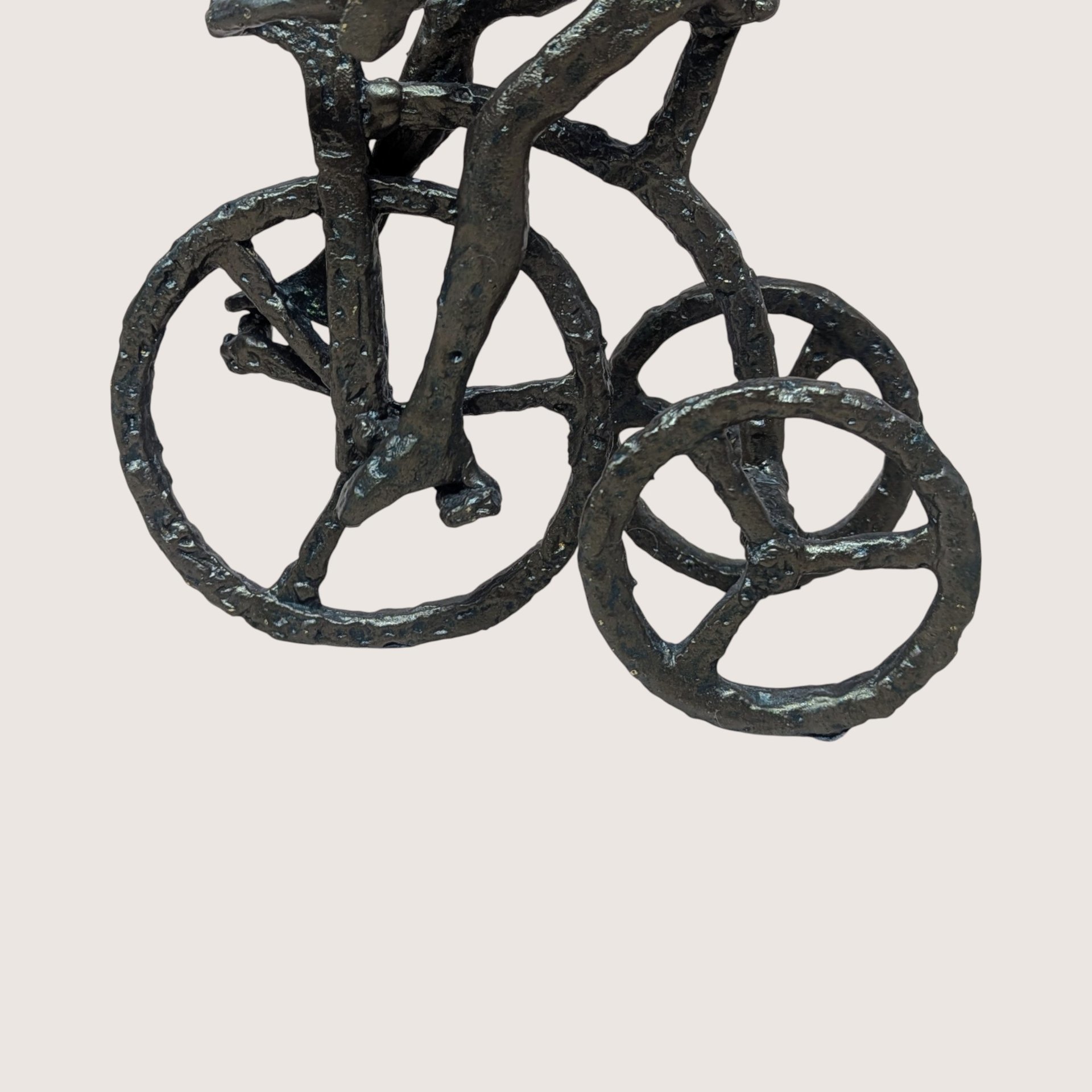1970s Brutalist Cast Iron Man on Tricycle Sculpture
