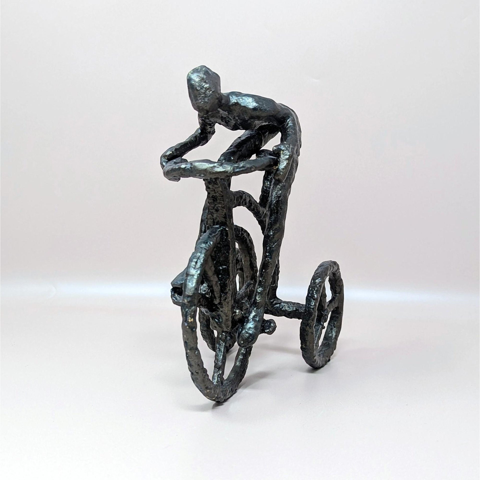 1970s Brutalist Cast Iron Man on Tricycle Sculpture
