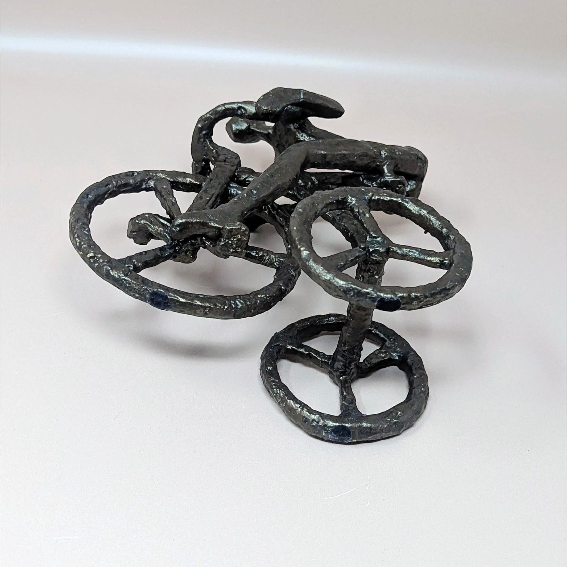 1970s Brutalist Cast Iron Man on Tricycle Sculpture