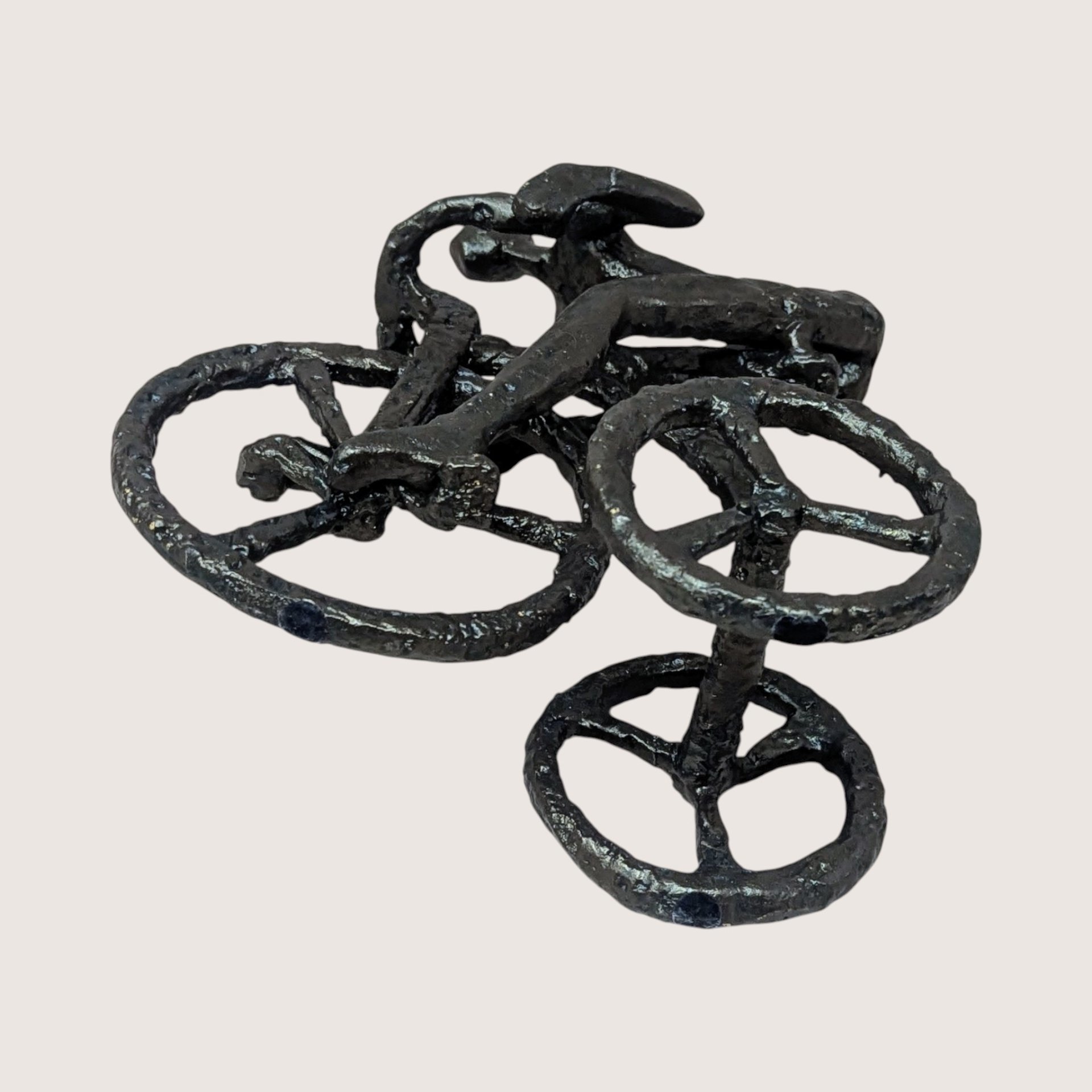 1970s Brutalist Cast Iron Man on Tricycle Sculpture