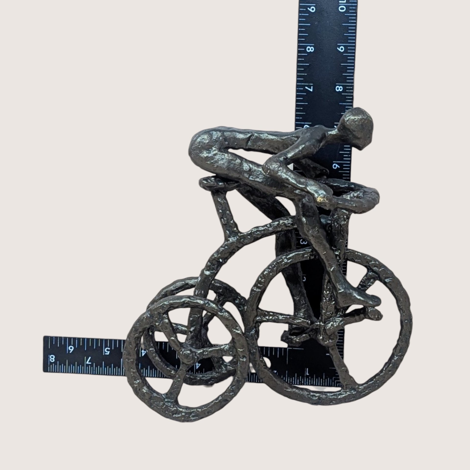 1970s Brutalist Cast Iron Man on Tricycle Sculpture