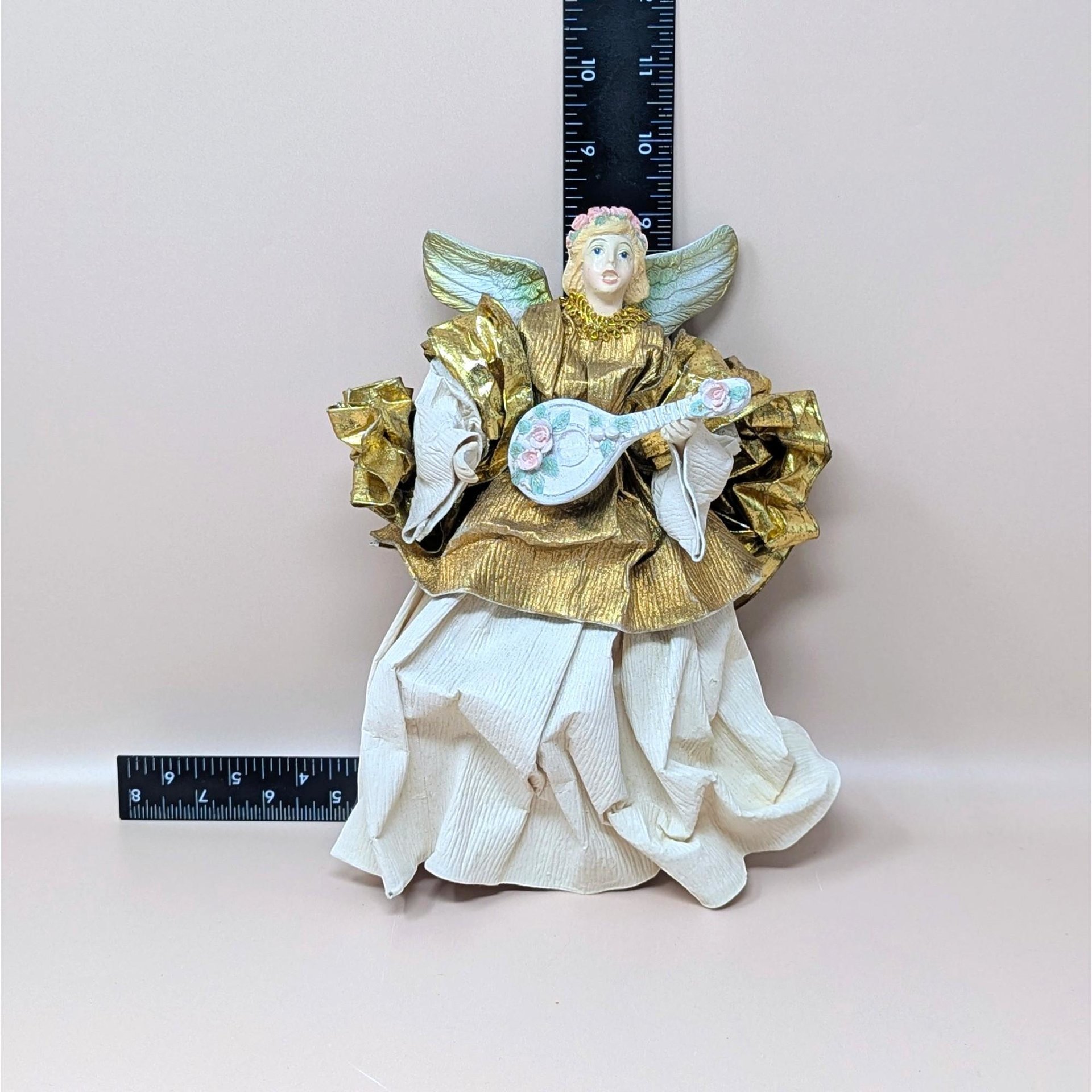 1990s Paper Mache and Metallic Gold Fabric Angel Ornament