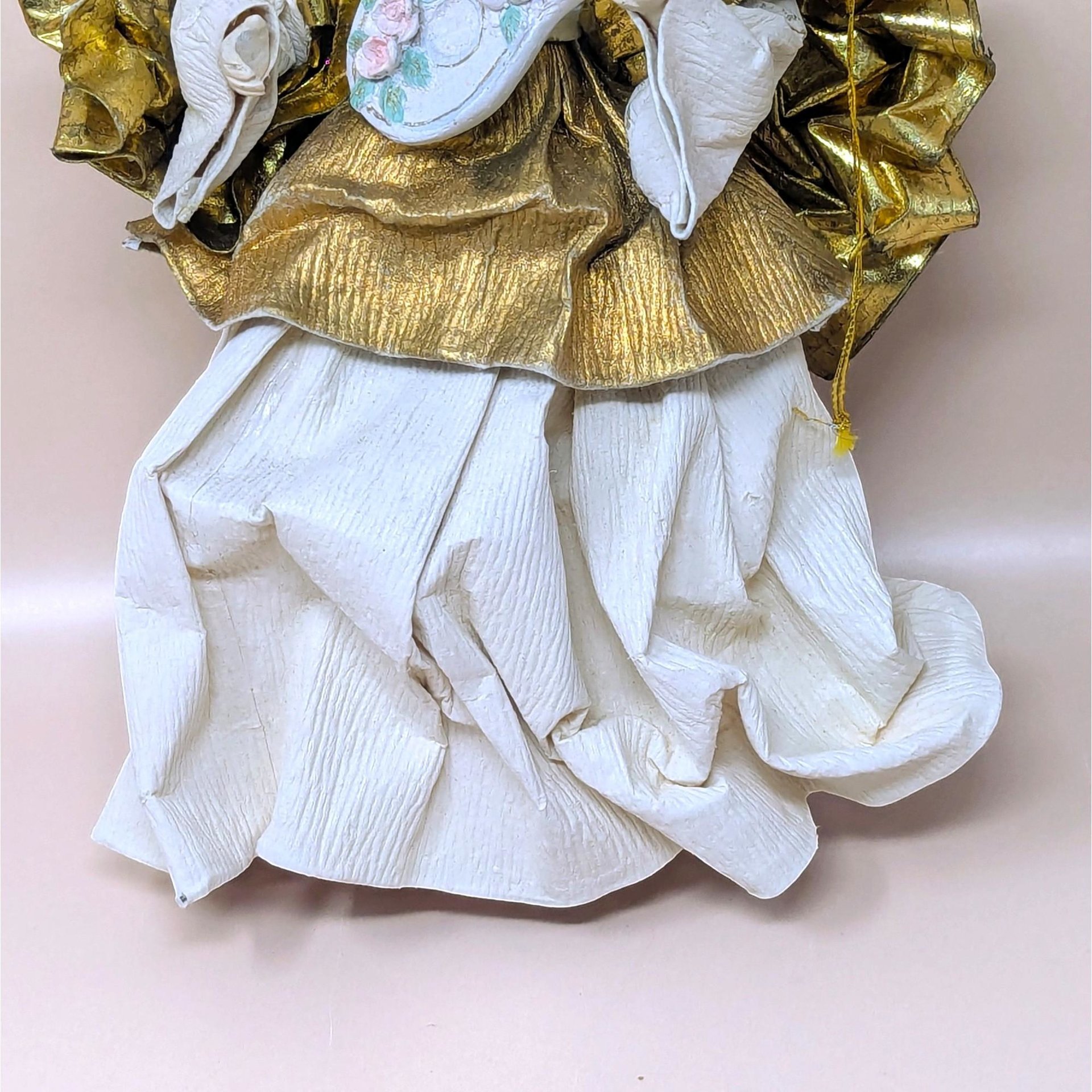 1990s Paper Mache and Metallic Gold Fabric Angel Ornament