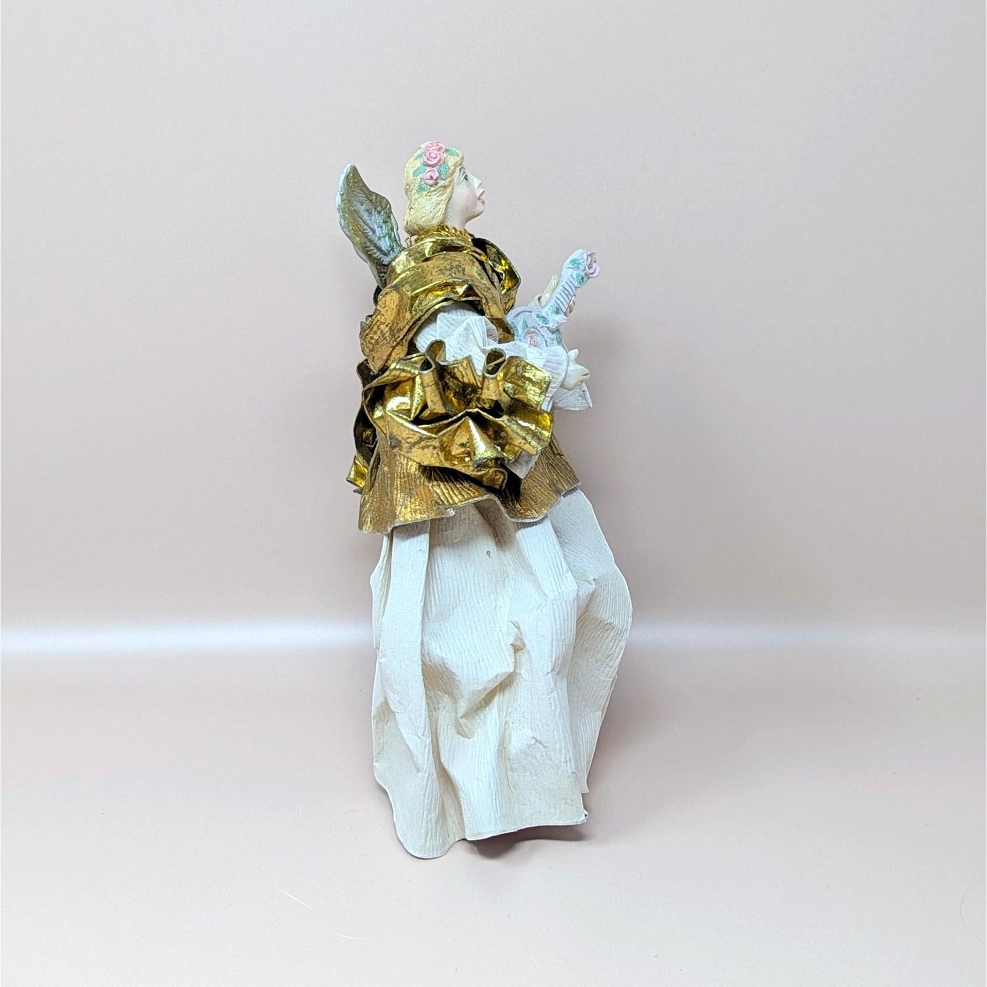 1990s Paper Mache and Metallic Gold Fabric Angel Ornament