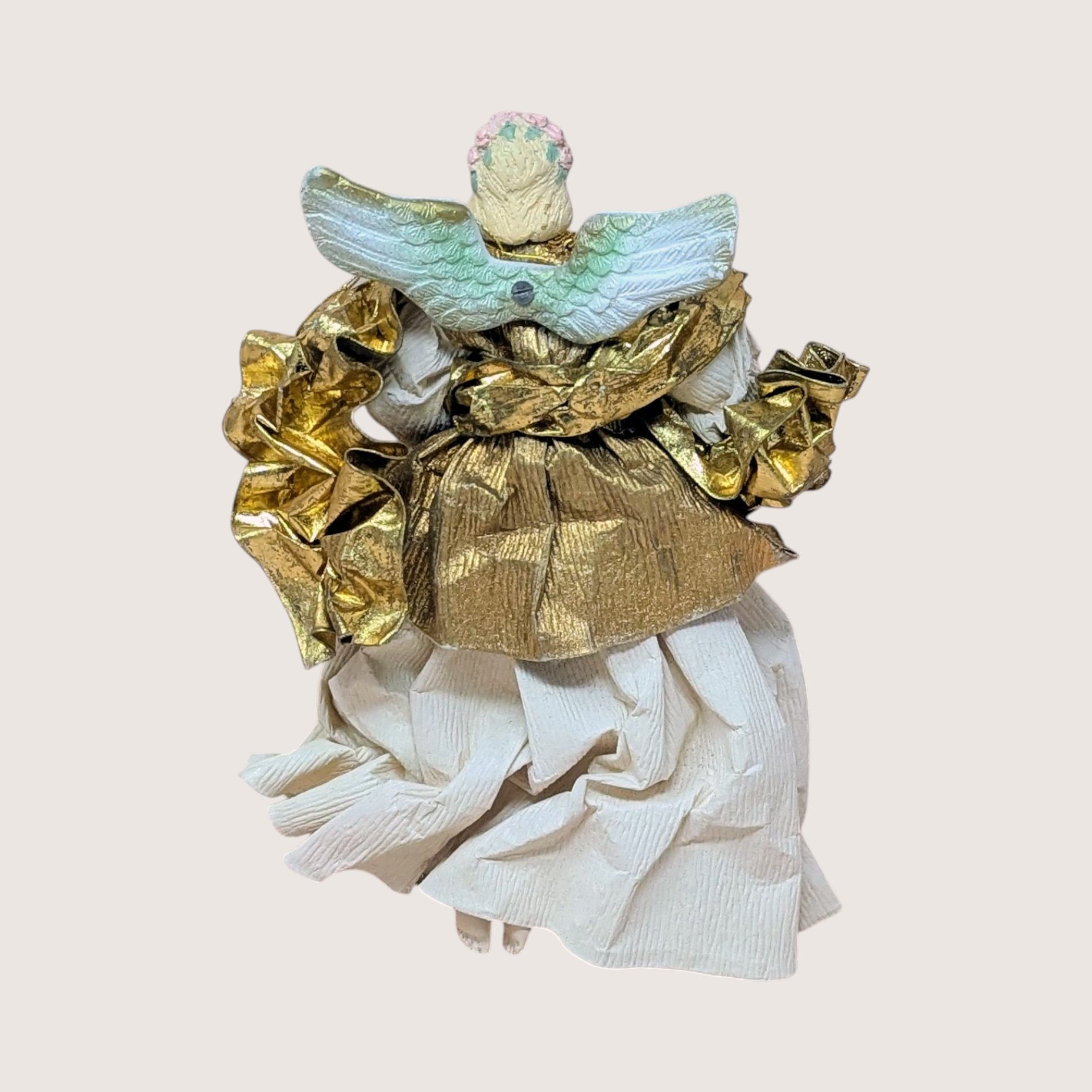 1990s Fabric Mache Gold Lute Angel Christmas Figurine