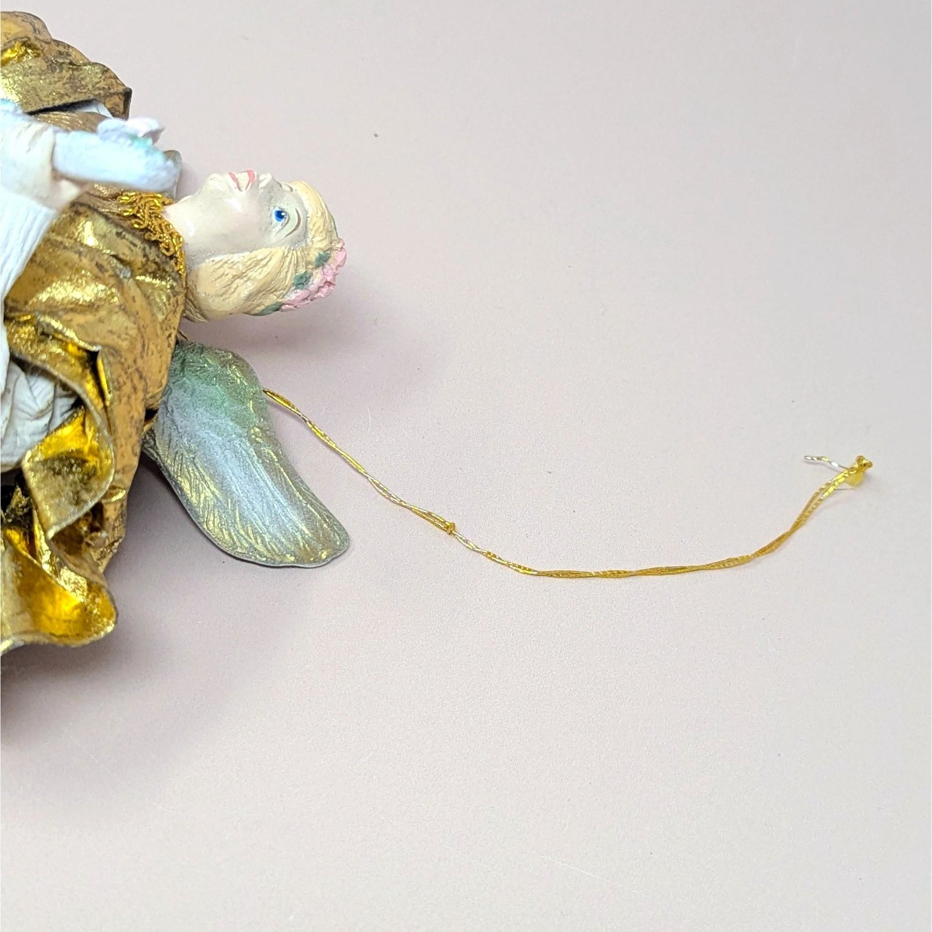 1990s Paper Mache and Metallic Gold Fabric Angel Ornament