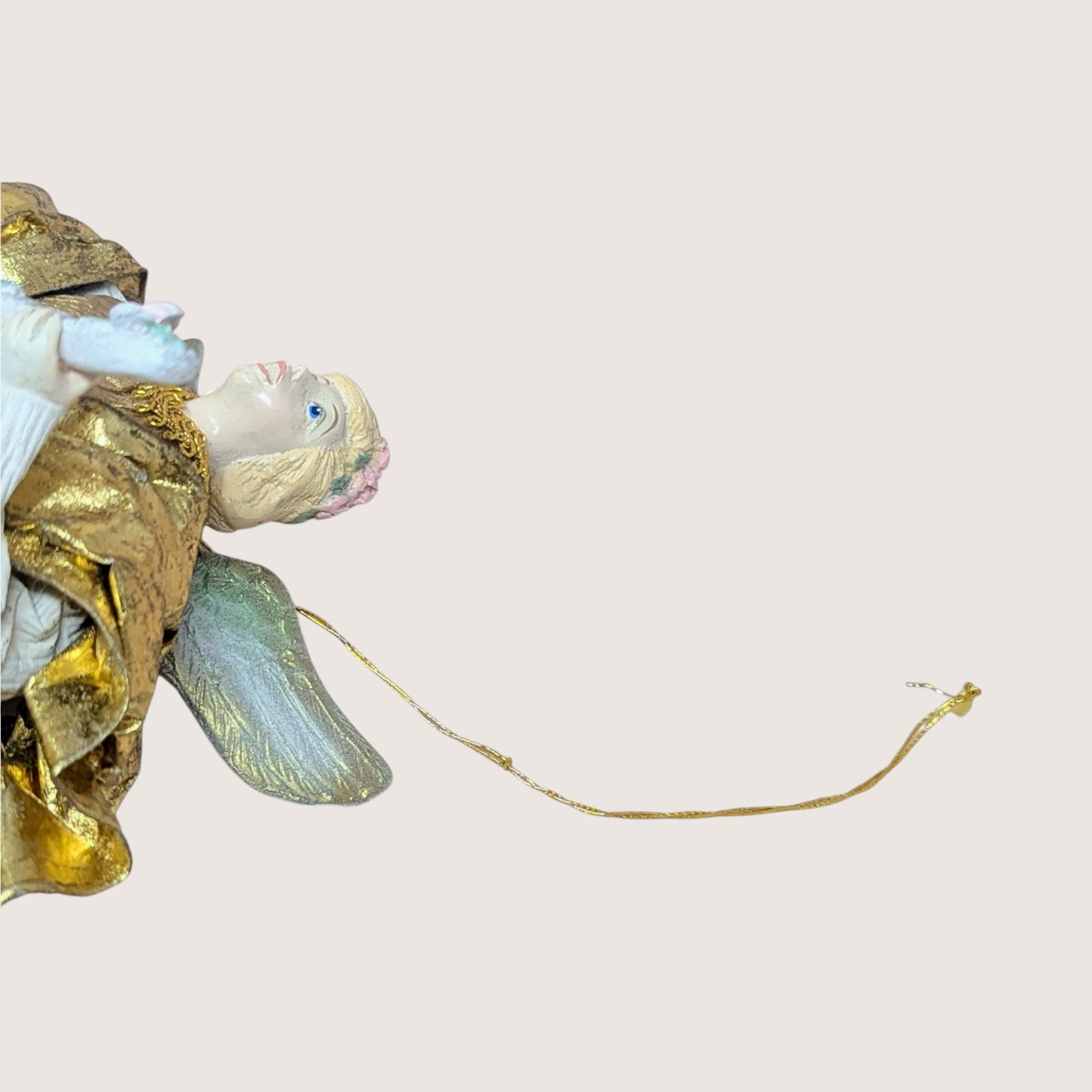 1990s Fabric Mache Gold Lute Angel Christmas Figurine
