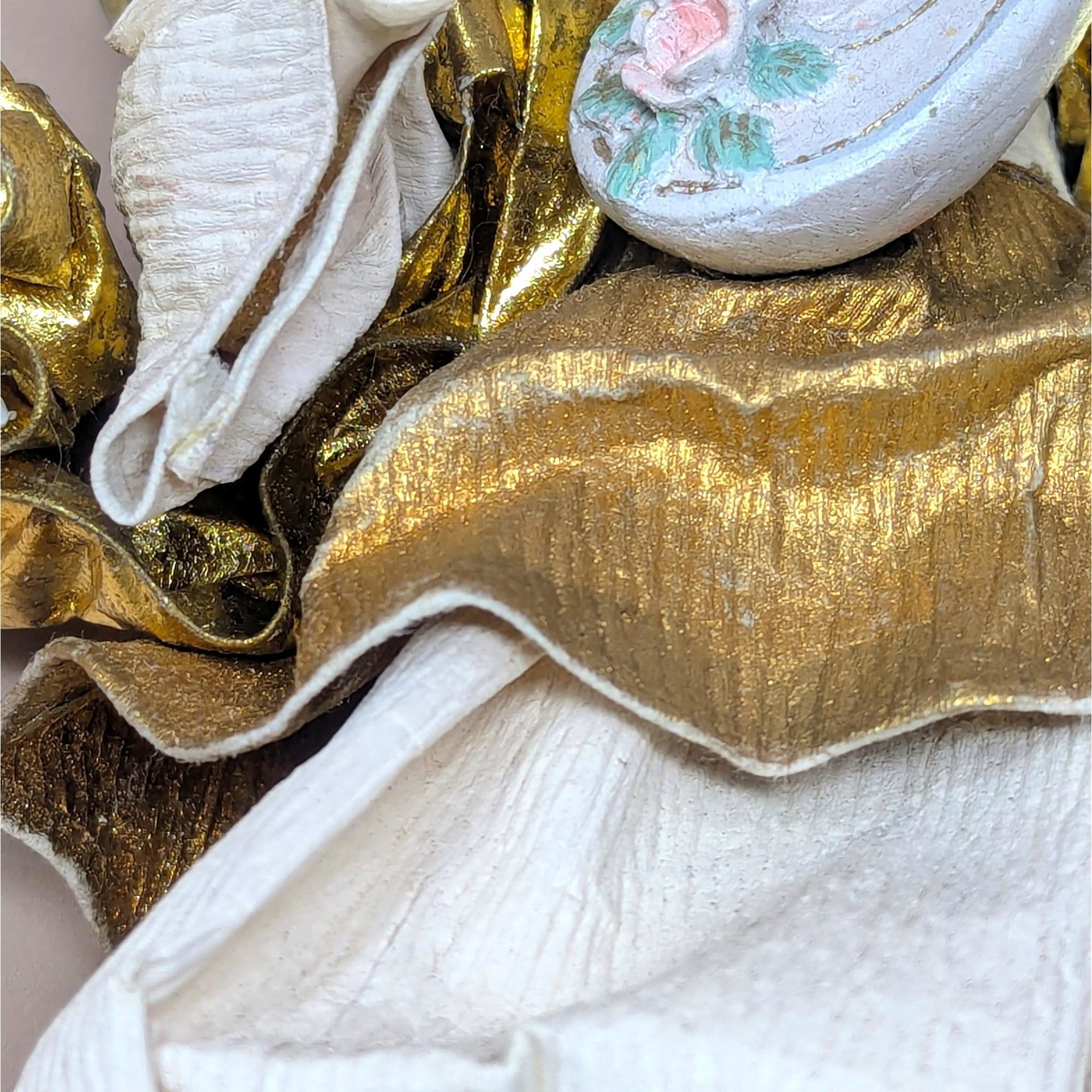 1990s Paper Mache and Metallic Gold Fabric Angel Ornament