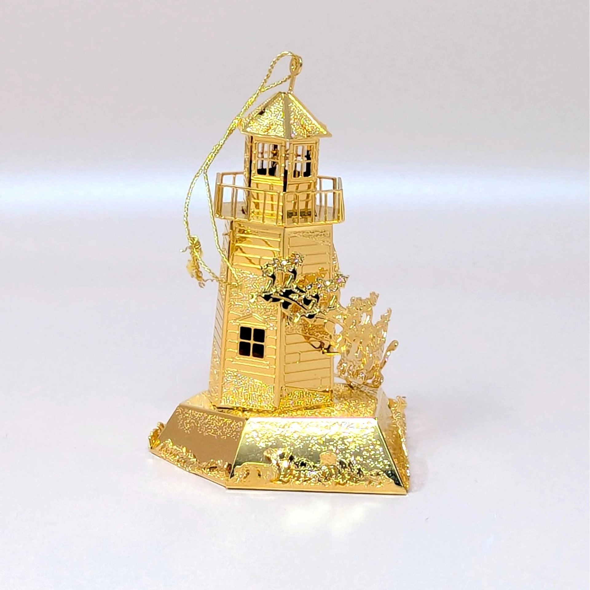 1998 Danbury Mint 23kt Gold Plated North Pole Lighthouse Ornament