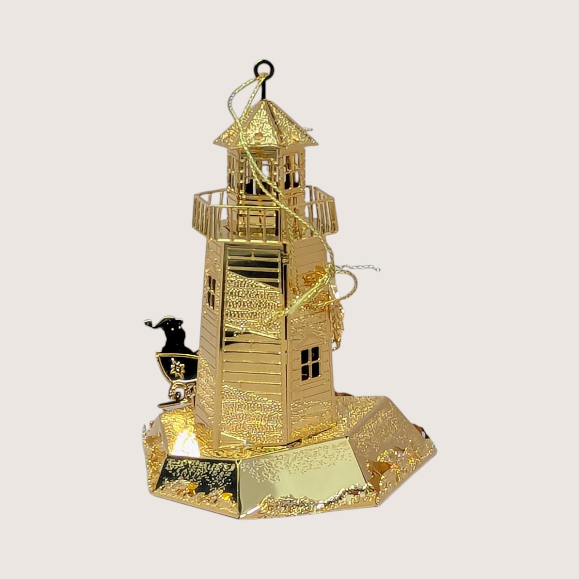 1990s Danbury Mint Gold Plated Lighthouse Christmas Ornament