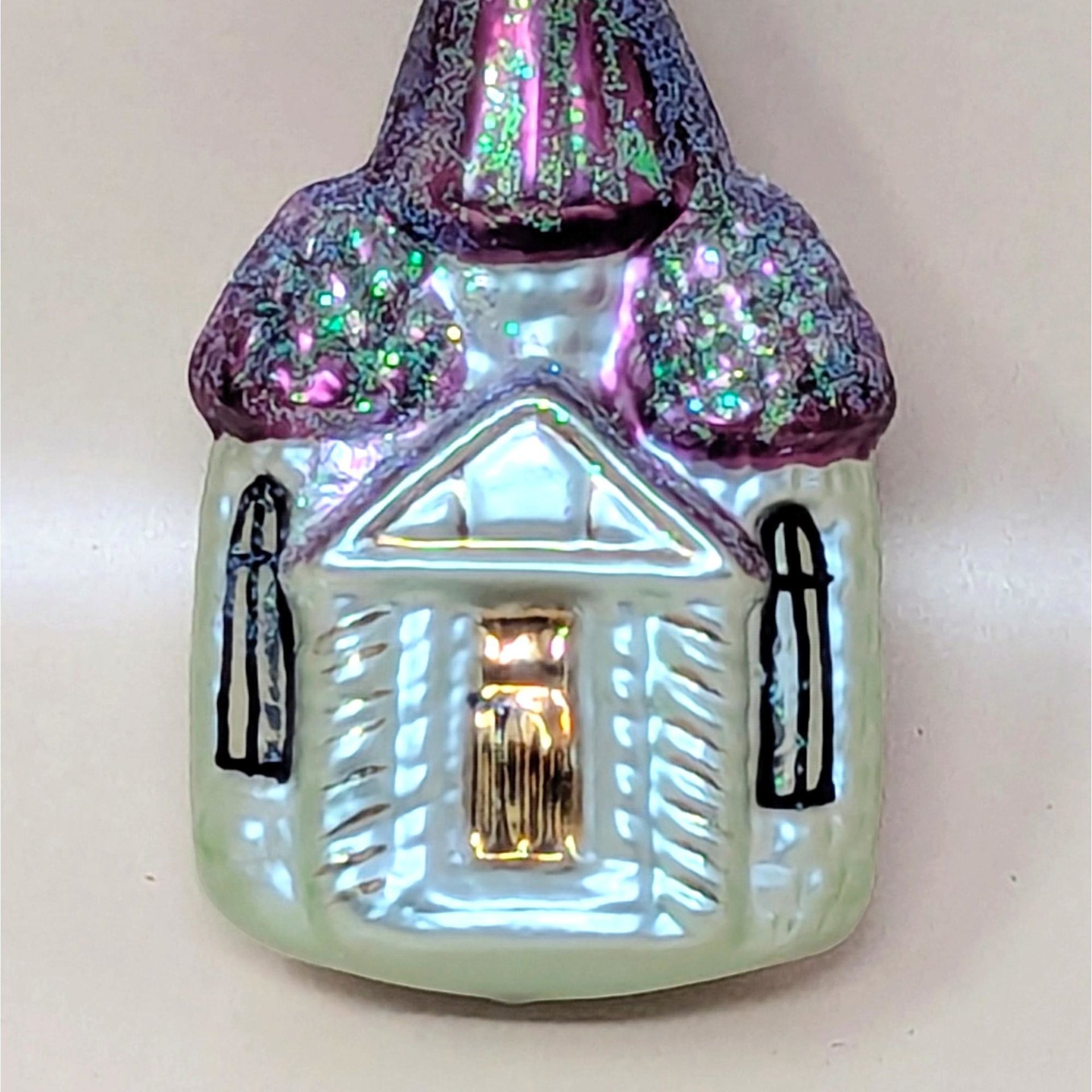 1990s Christopher Radko Blown Glass Church Ornament