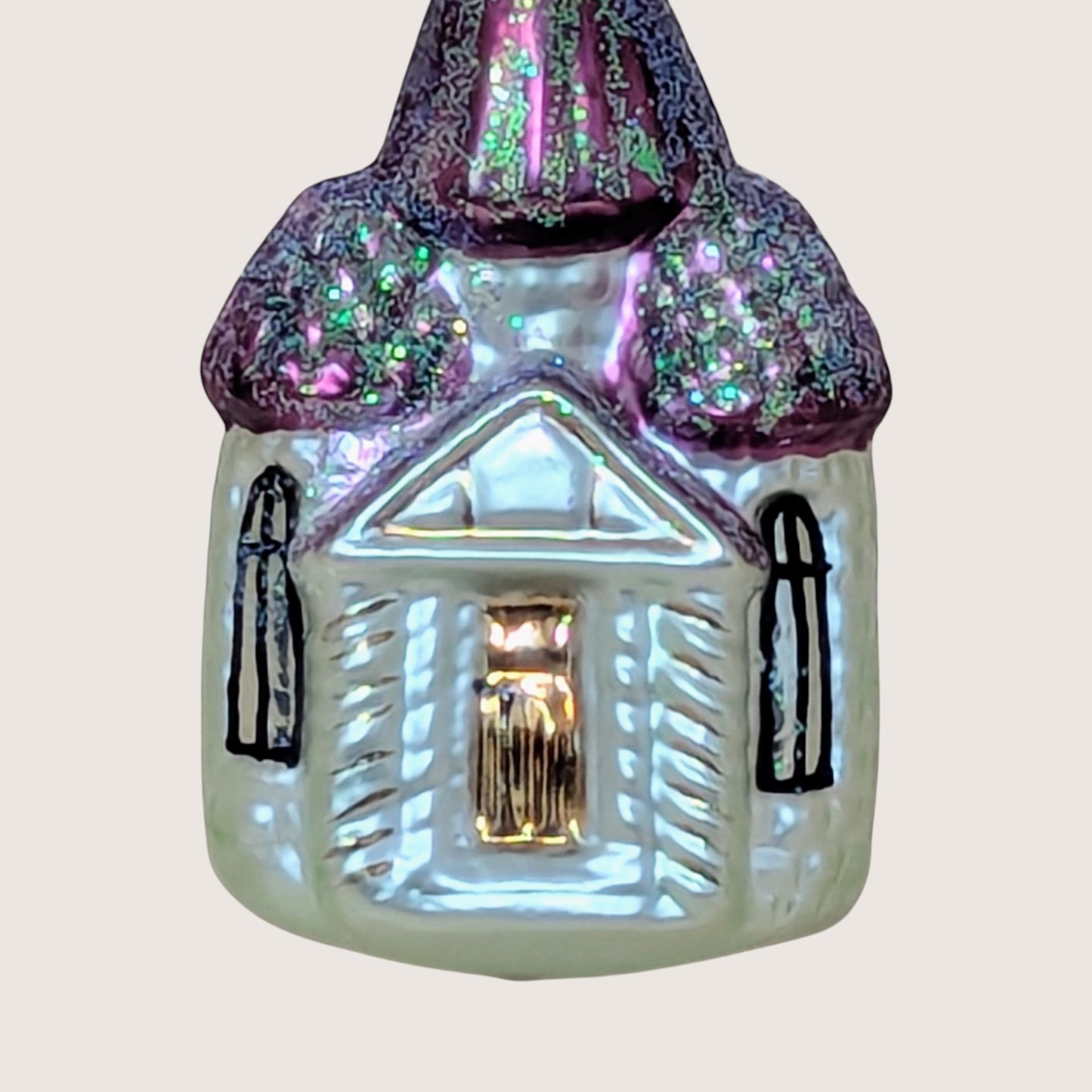 1990s Christopher Radko Hand Blown Glass Church Christmas Ornament