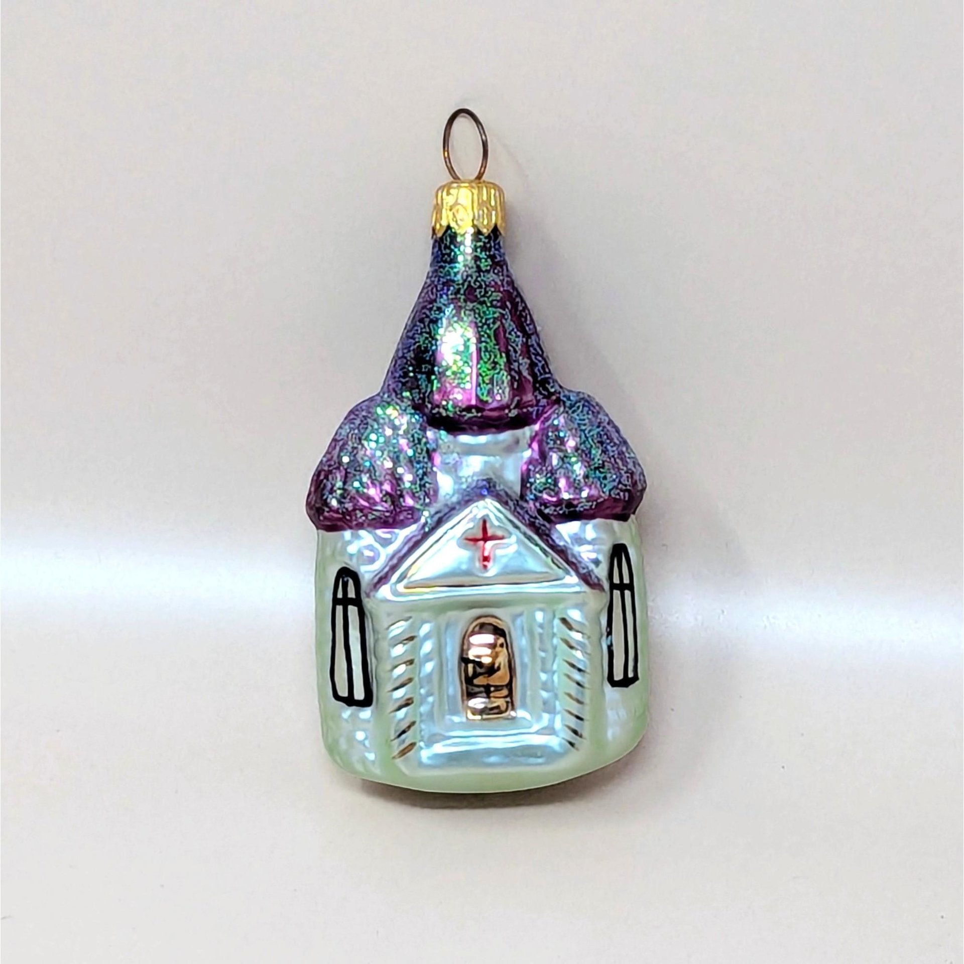 1990s Christopher Radko Blown Glass Church Ornament