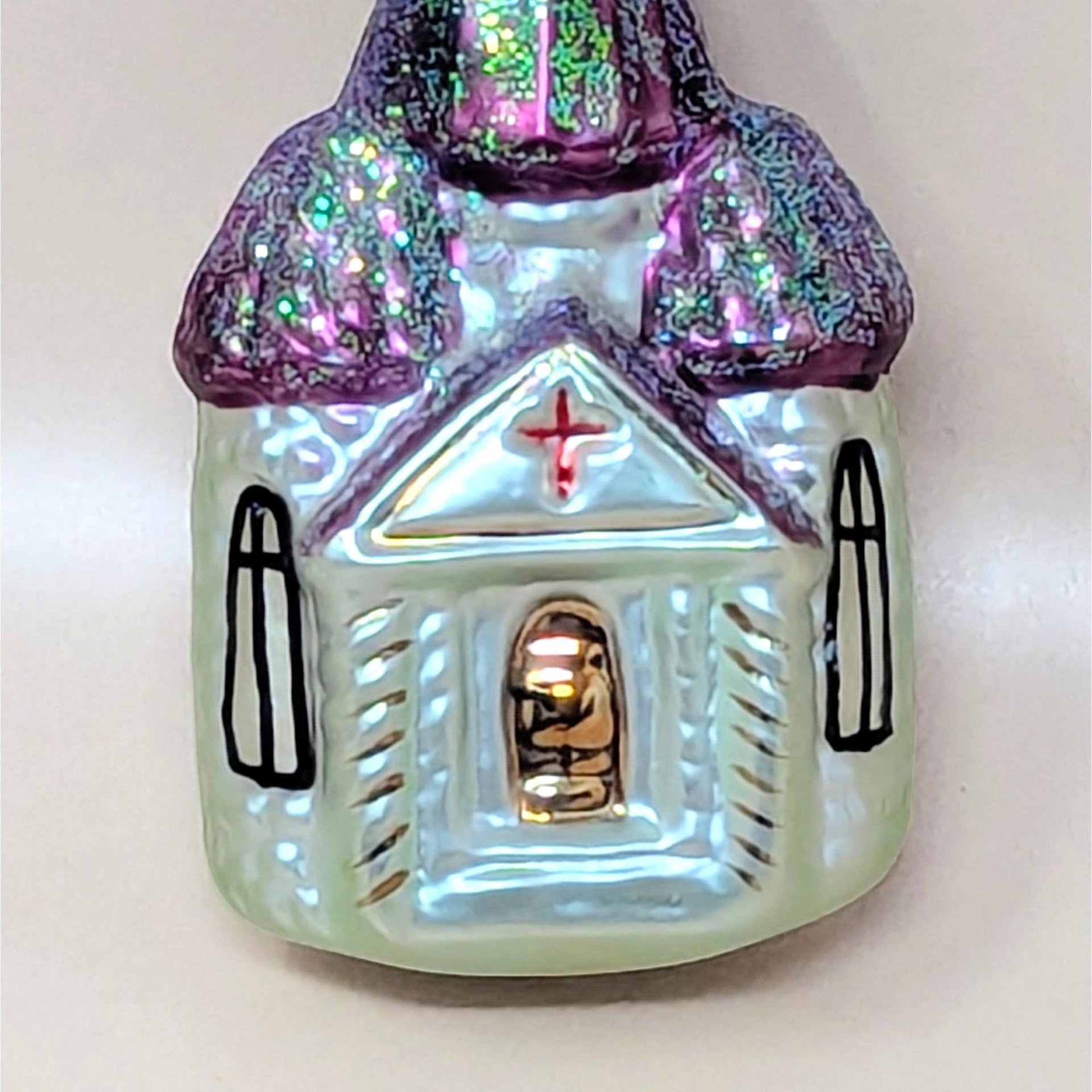 1990s Christopher Radko Blown Glass Church Ornament
