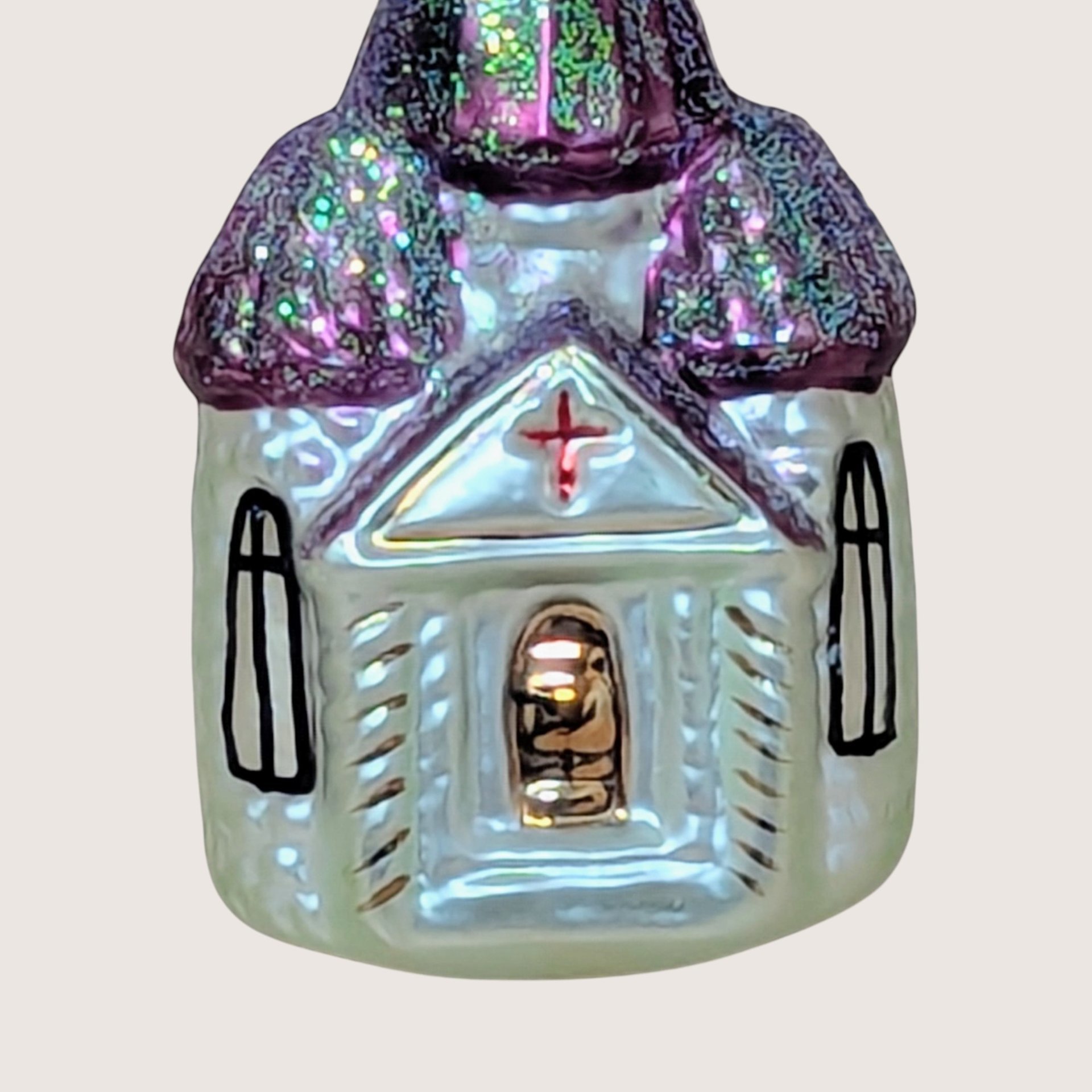 1990s Christopher Radko Hand Blown Glass Church Christmas Ornament