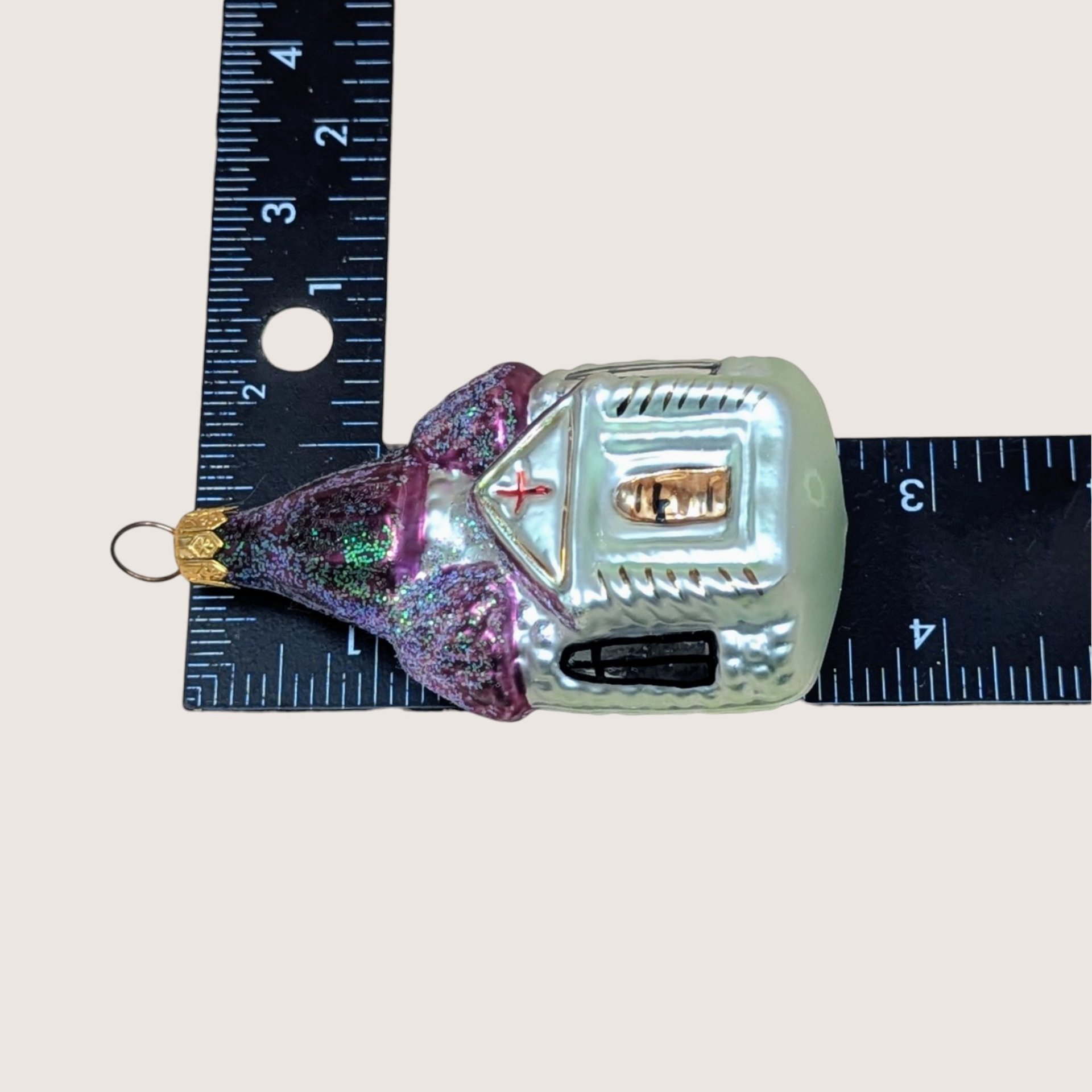 1990s Christopher Radko Hand Blown Glass Church Christmas Ornament