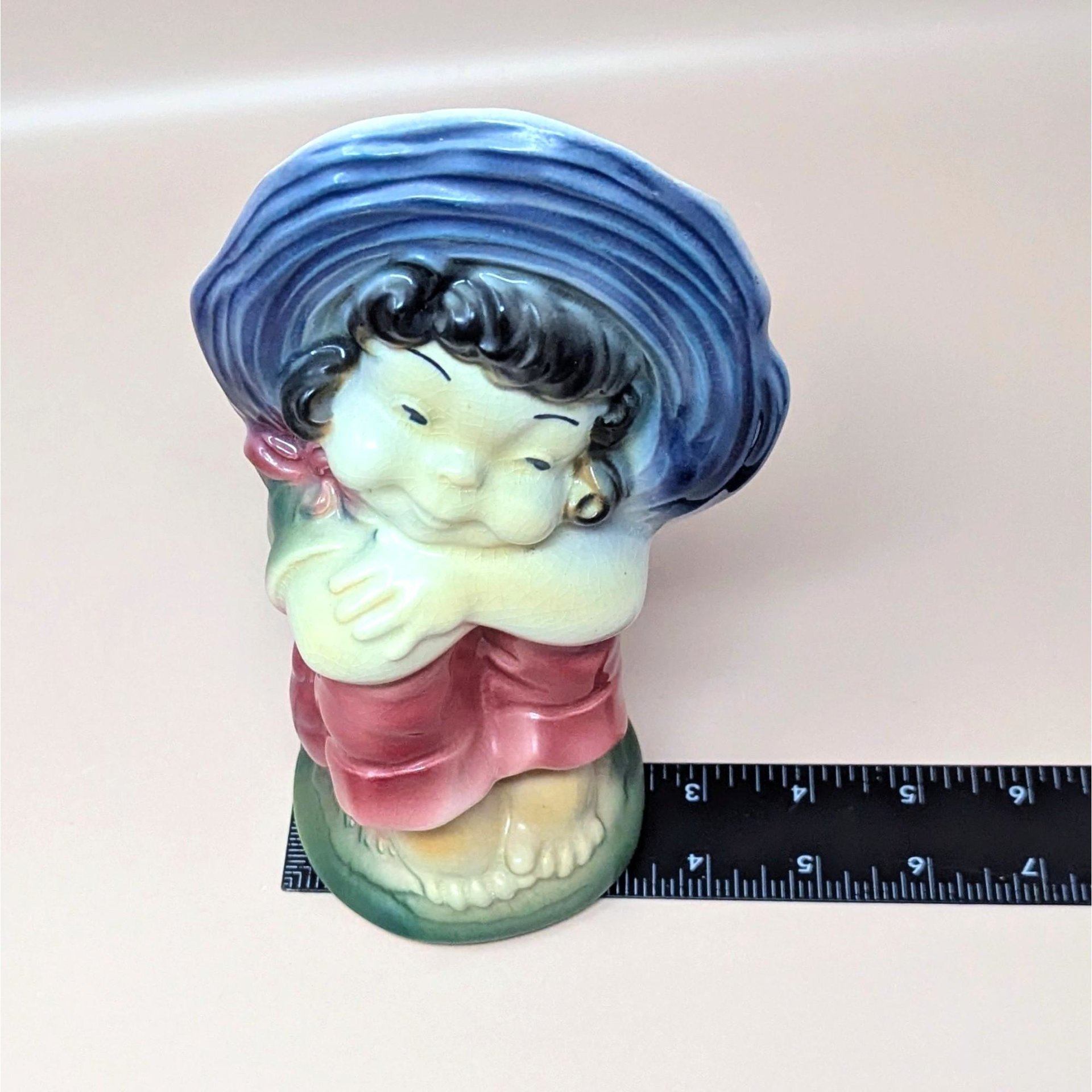 1950s Royal Copley Blue Bonnet Girl Planter Pair