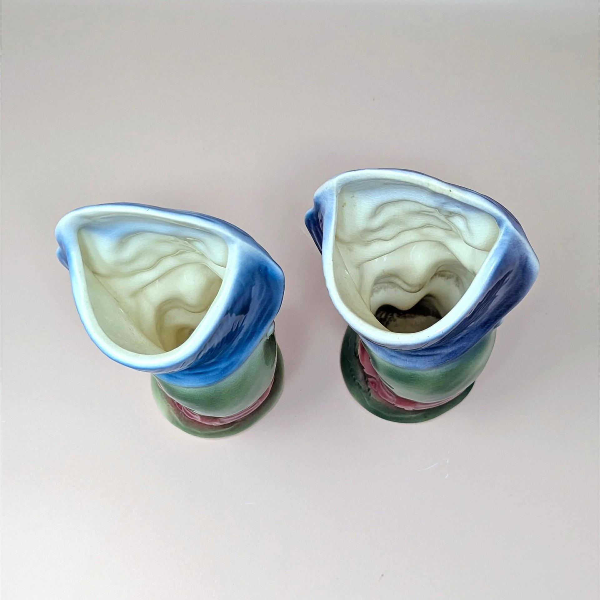 1950s Royal Copley Blue Bonnet Girl Planter Pair