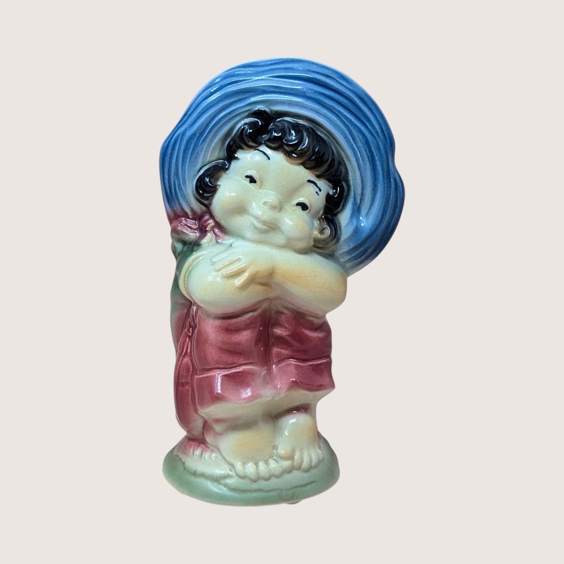 1950s Royal Copley Ceramic Blue Bonnet Girl Planter Pair