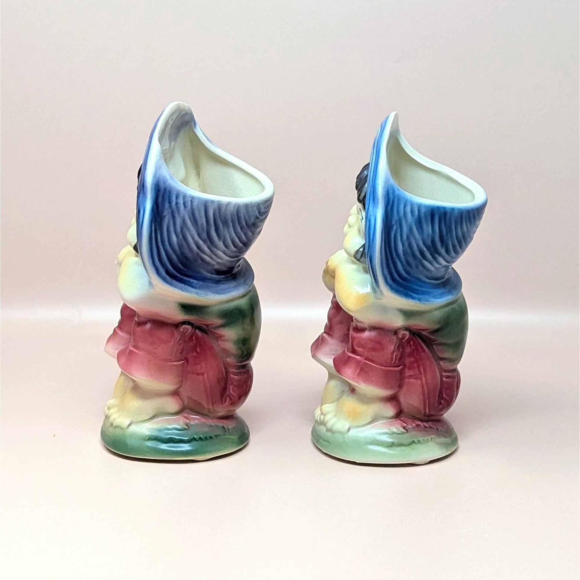 1950s Royal Copley Blue Bonnet Girl Planter Pair