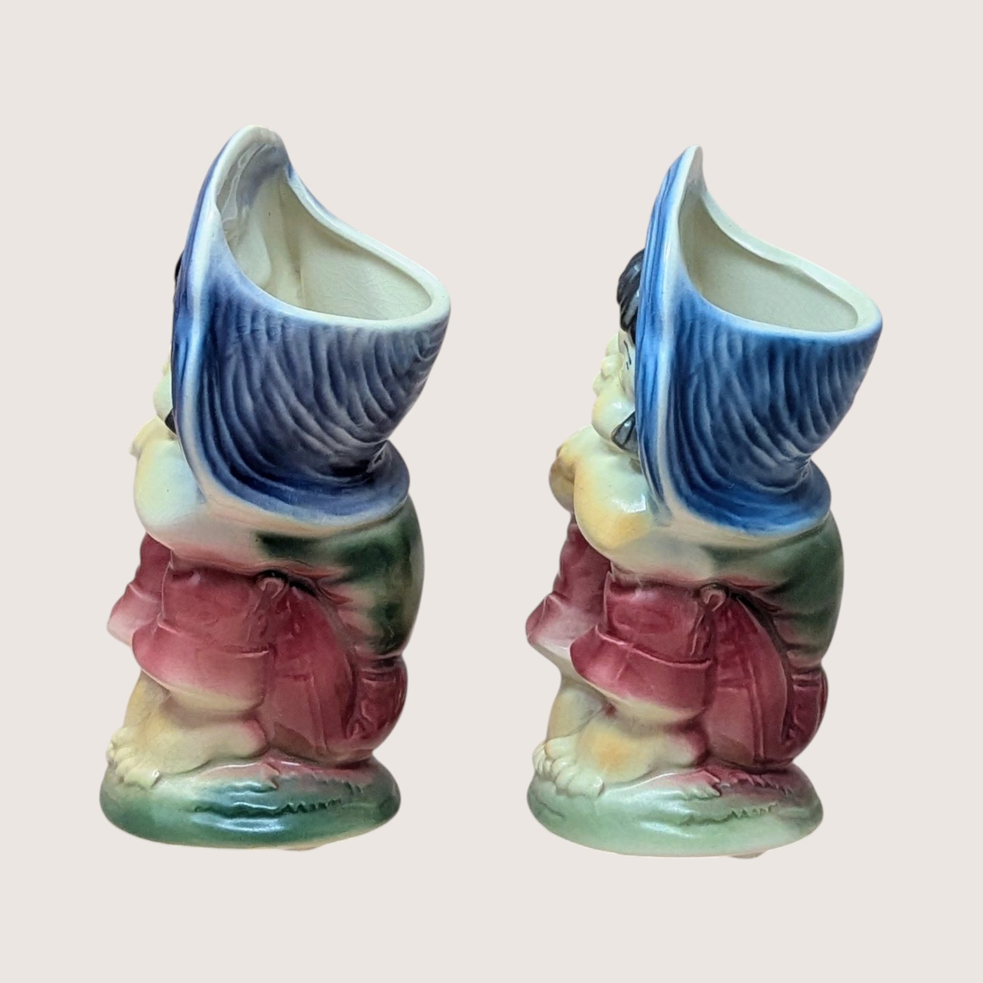 1950s Royal Copley Ceramic Blue Bonnet Girl Planter Pair