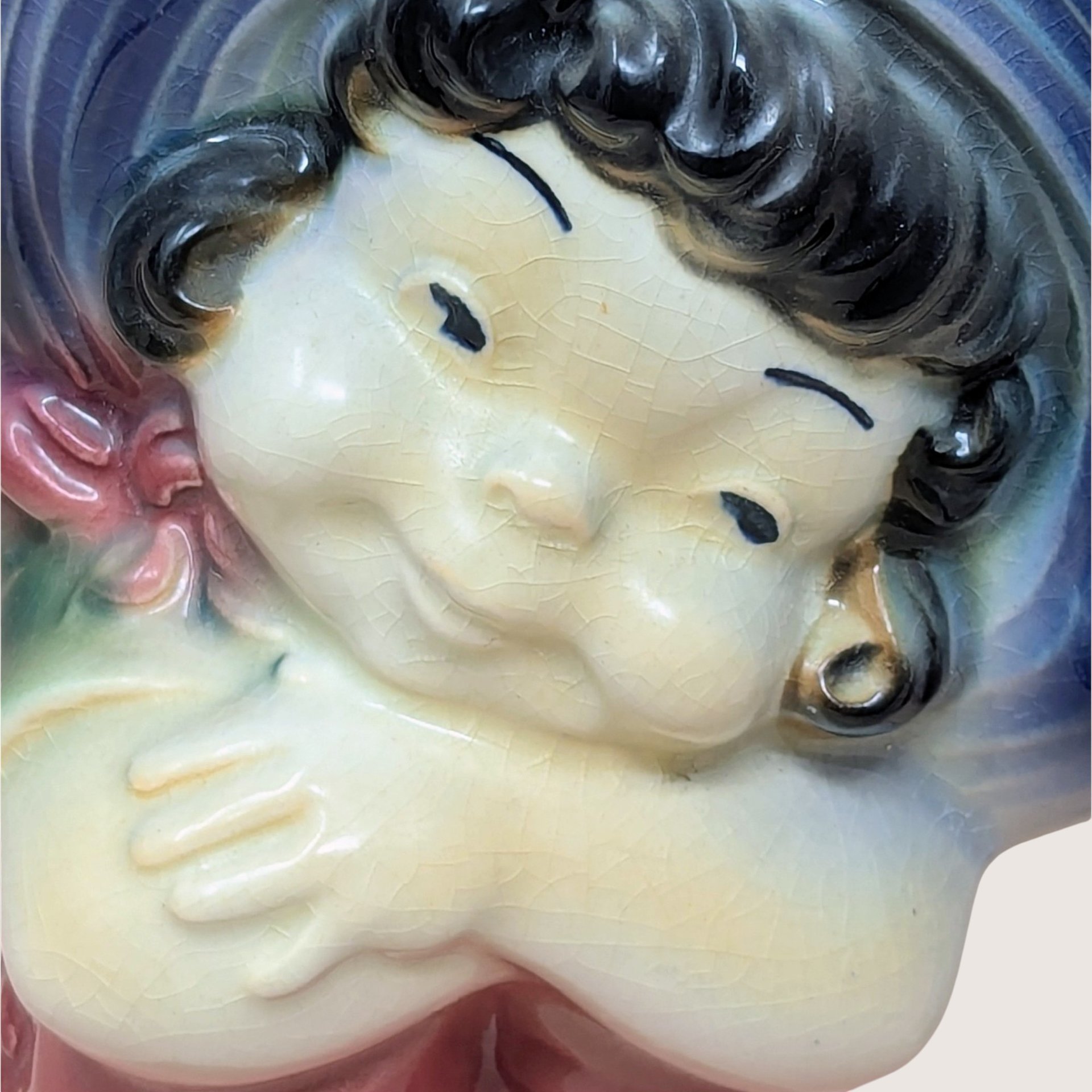 1950s Royal Copley Ceramic Blue Bonnet Girl Planter Pair