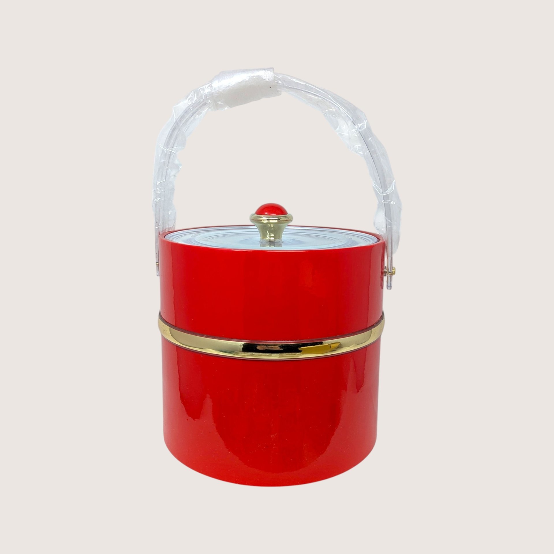 Vintage Culver Squire Red Ice Bucket and Glasses Set