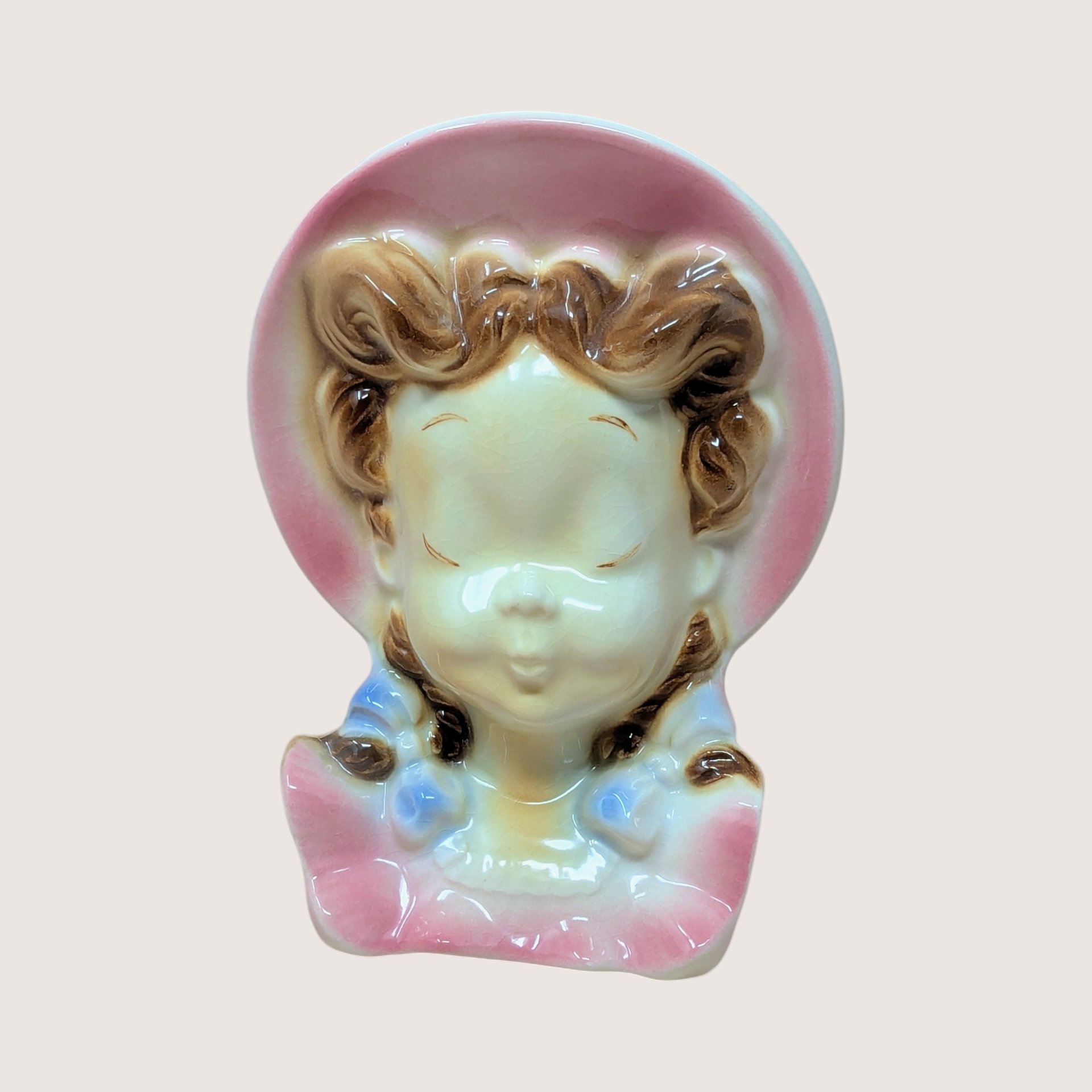 1950s Royal Copley Lady Head Wall Pocket Planter Pair