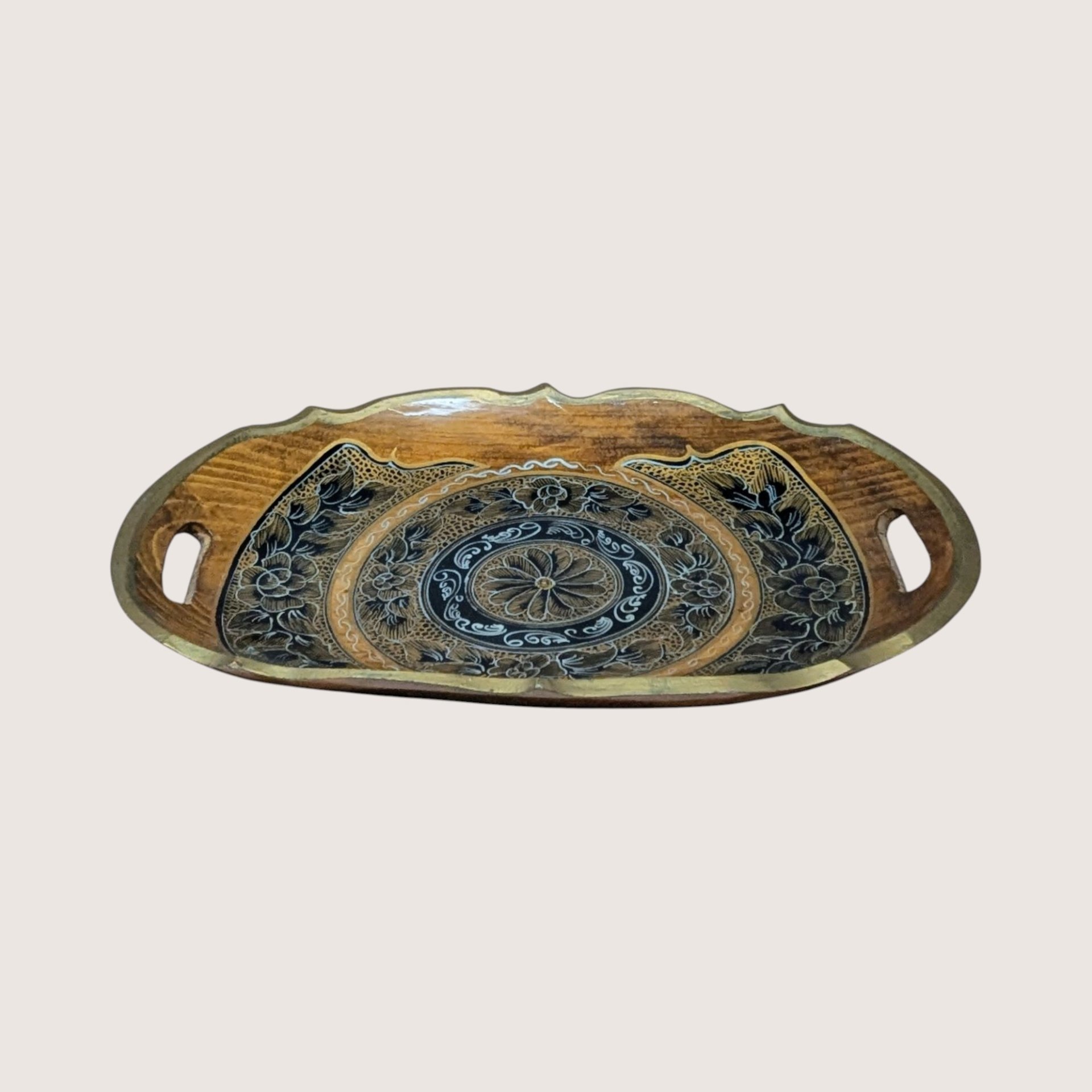 1970s Vintage Hand Painted Wooden Serving Tray