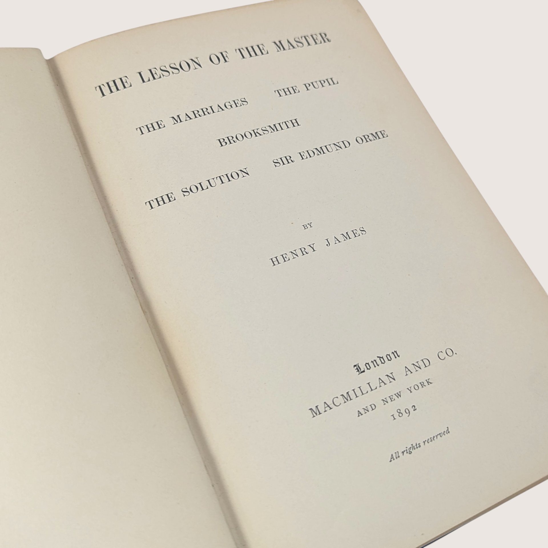 1892 Macmillan The Lesson of the Master Henry James First Edition Hardcover Book