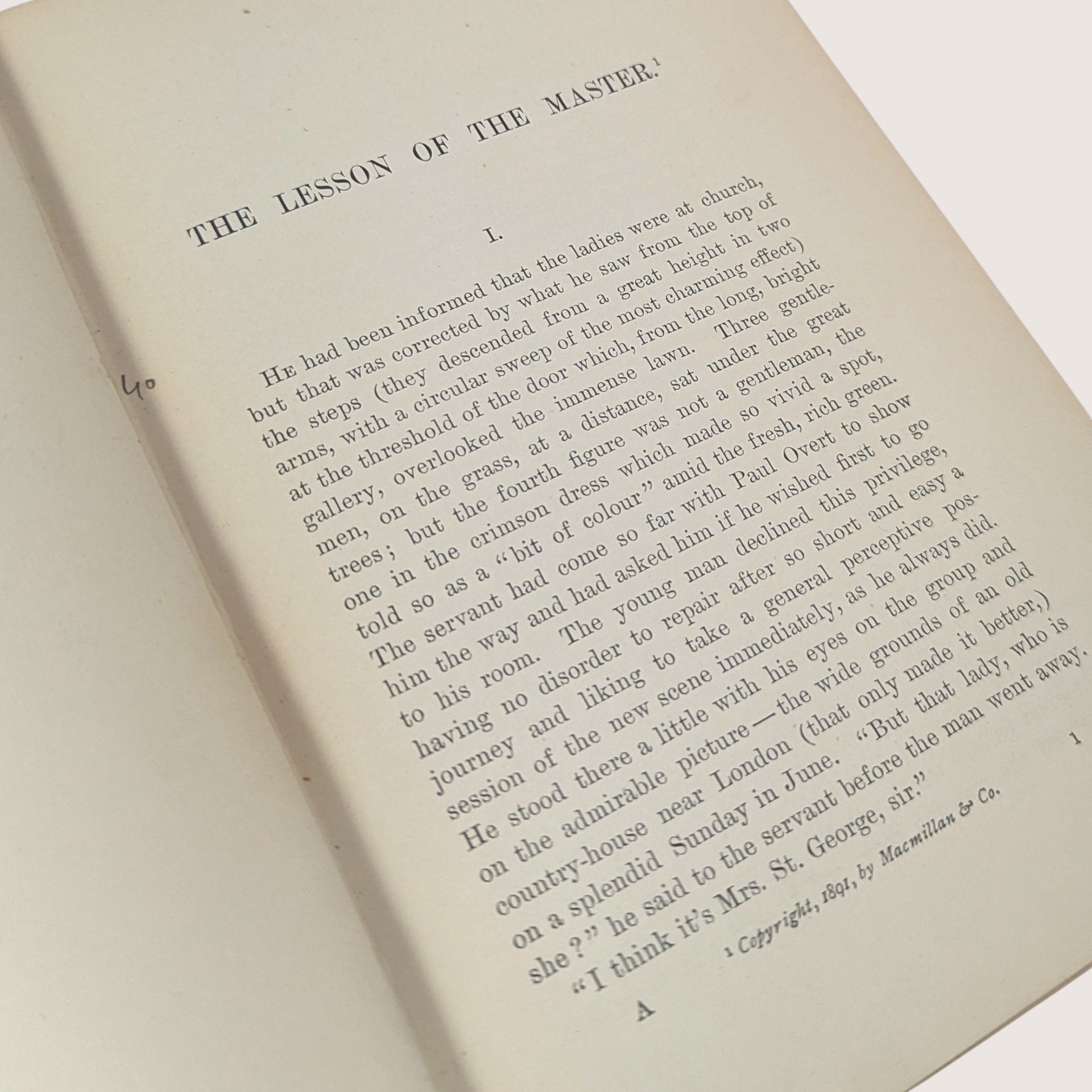 1892 Macmillan The Lesson of the Master Henry James First Edition Hardcover Book