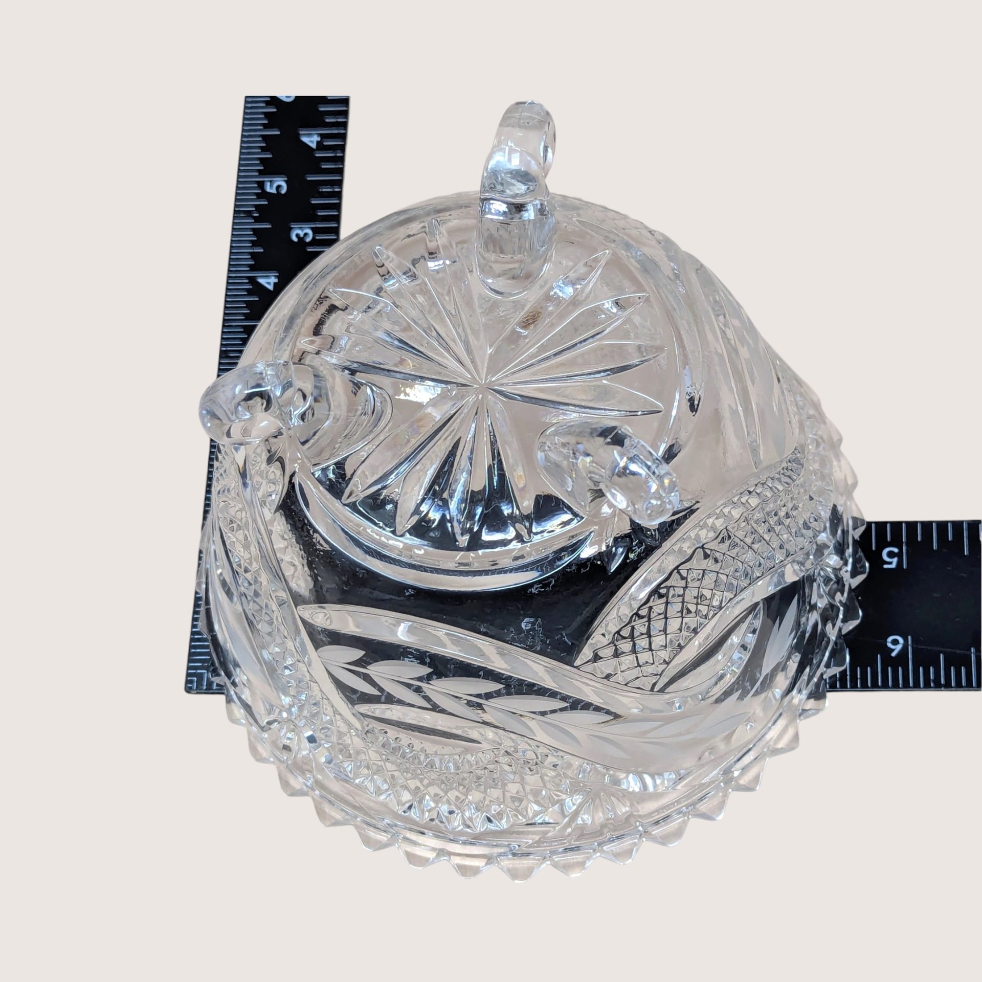 1960s Vintage Crystal Covered Candy Dish with Serpentine Pattern