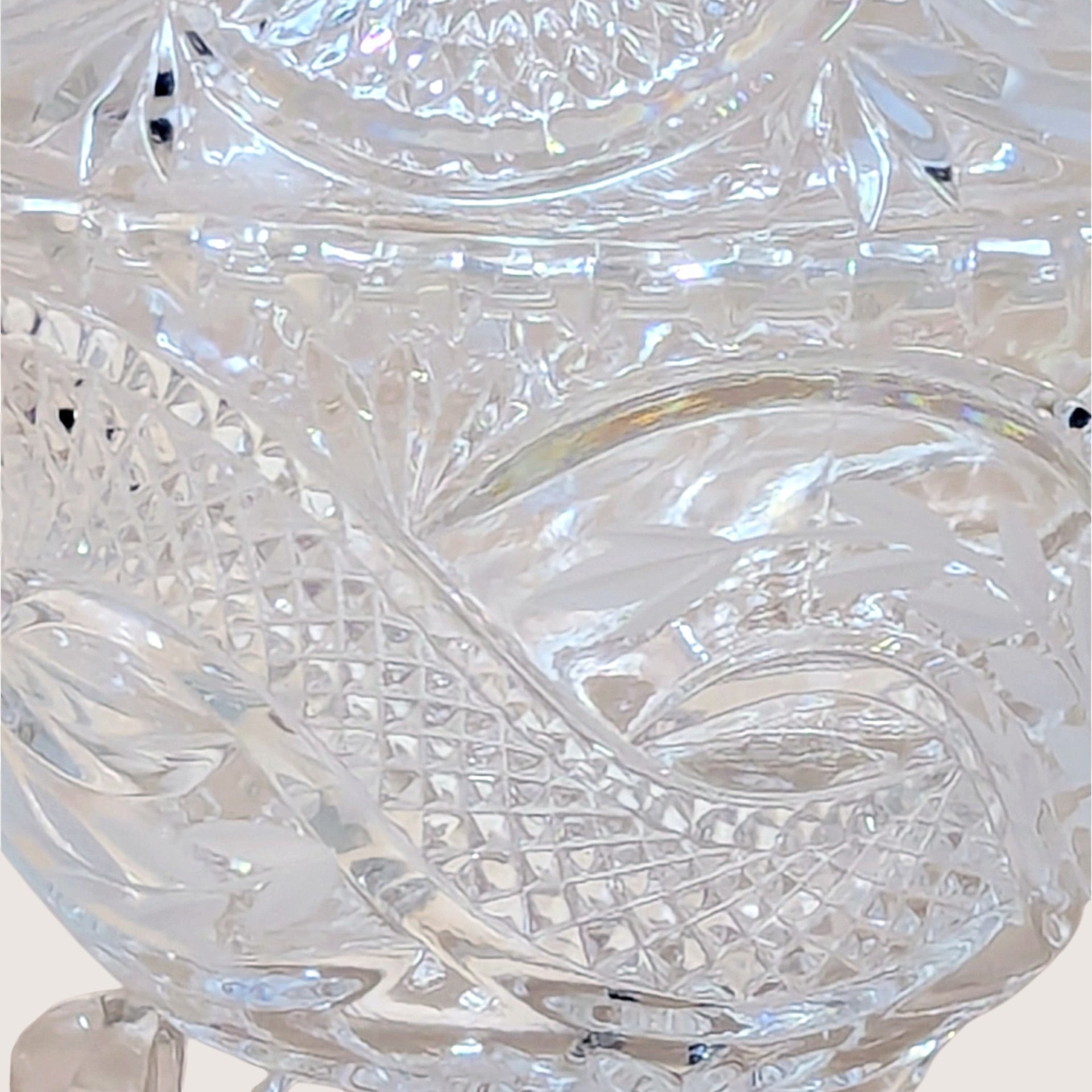 1960s Vintage Crystal Covered Candy Dish with Serpentine Pattern
