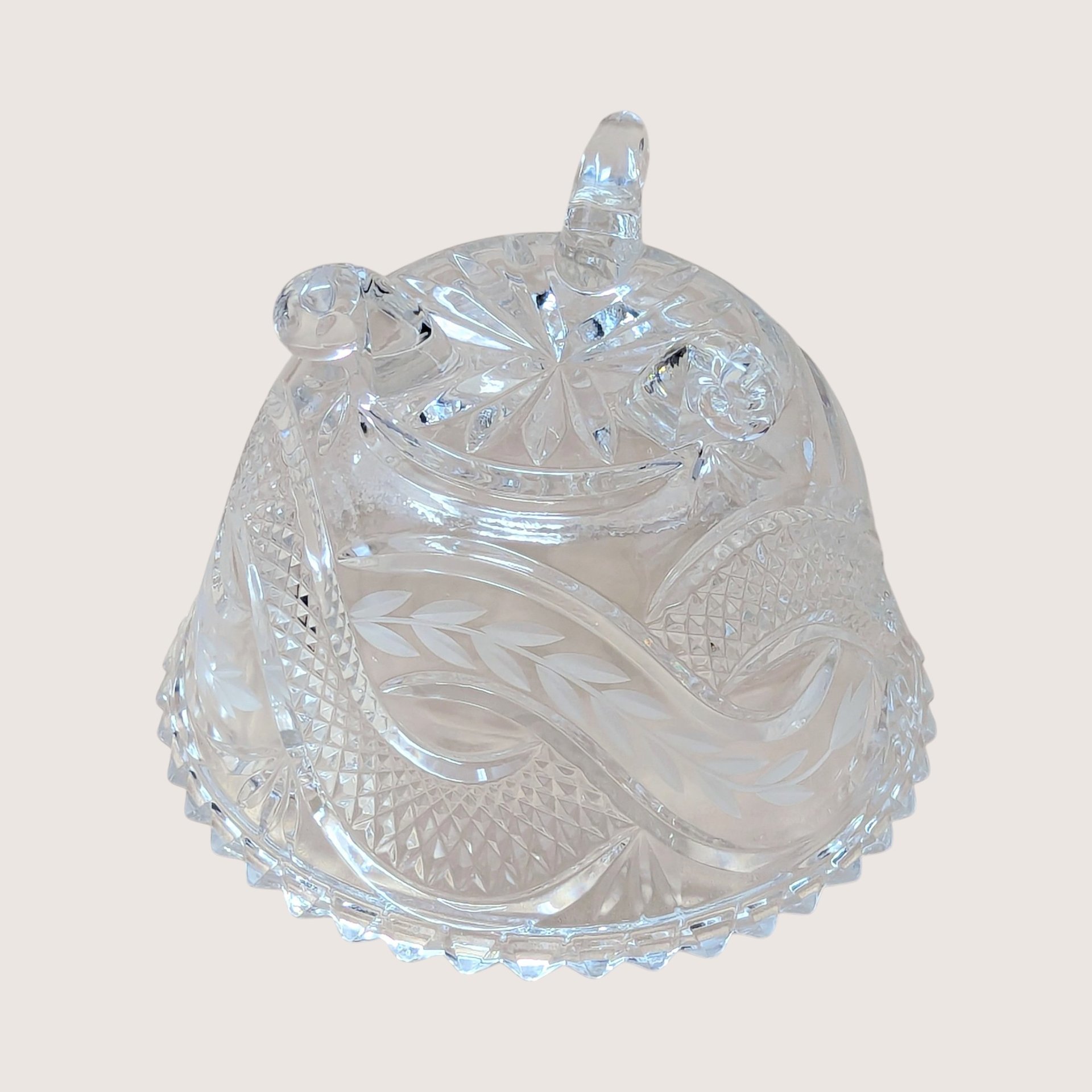 1960s Vintage Crystal Covered Candy Dish with Serpentine Pattern