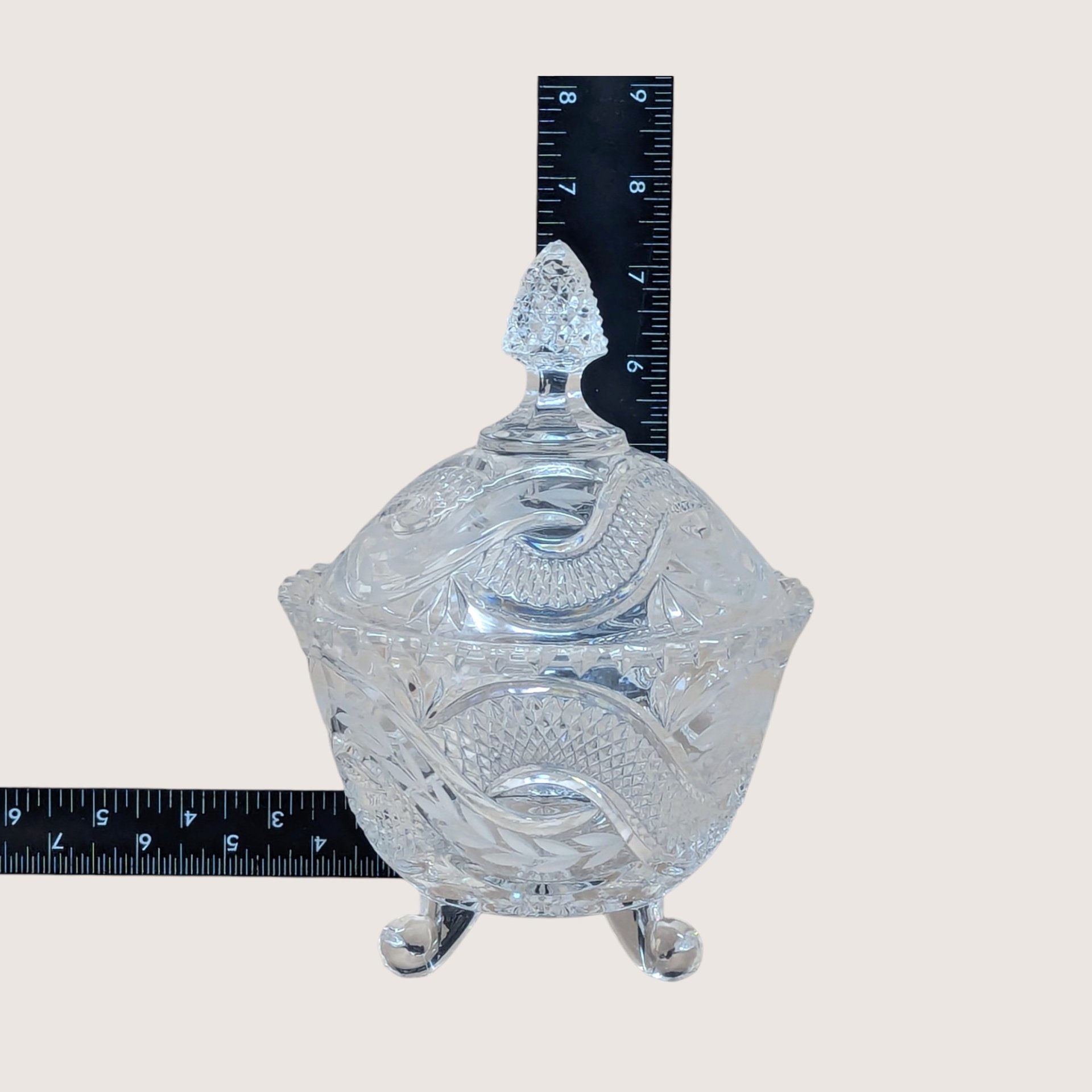 1960s Vintage Crystal Covered Candy Dish with Serpentine Pattern