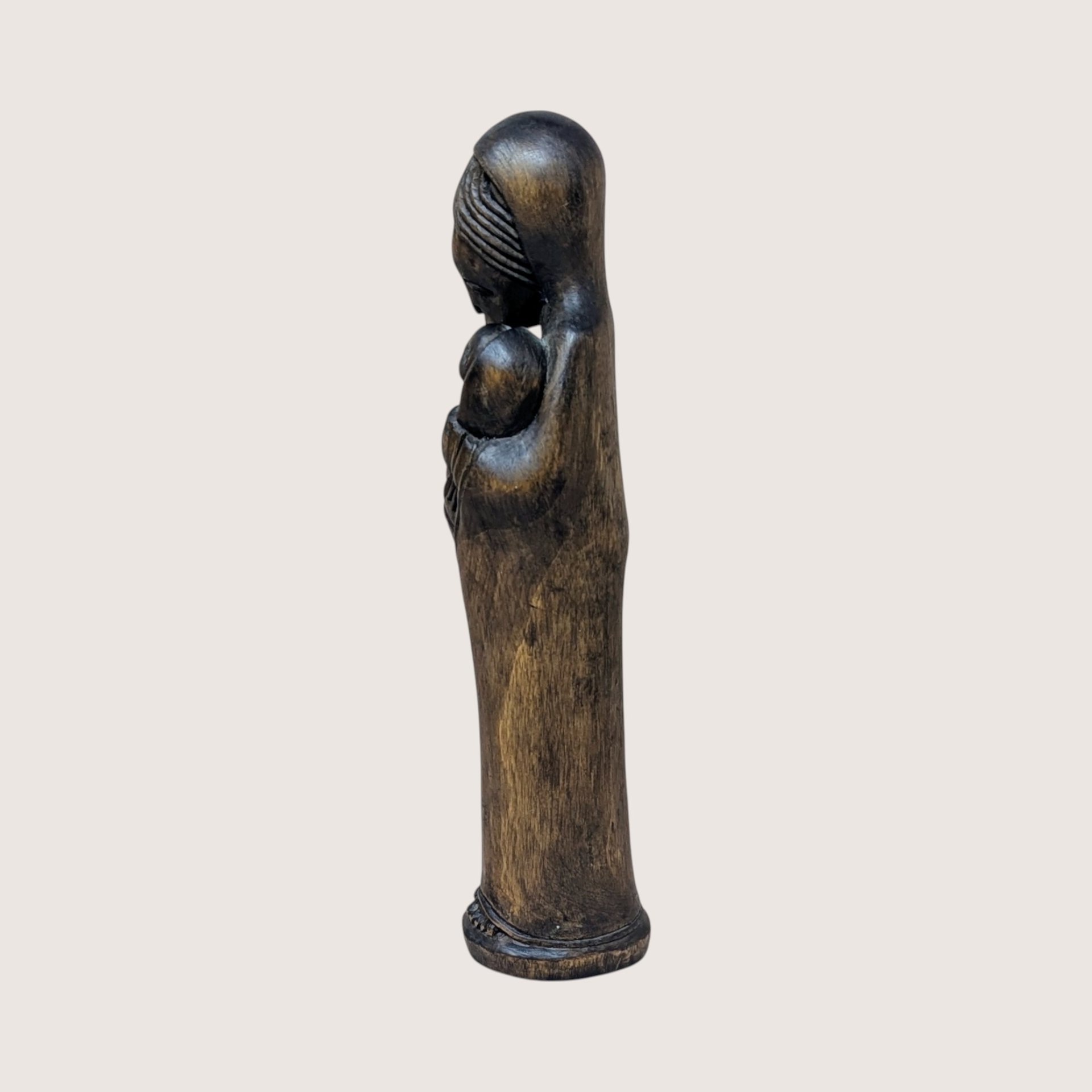 1960s Hand Carved Wooden Madonna and Child Figurine