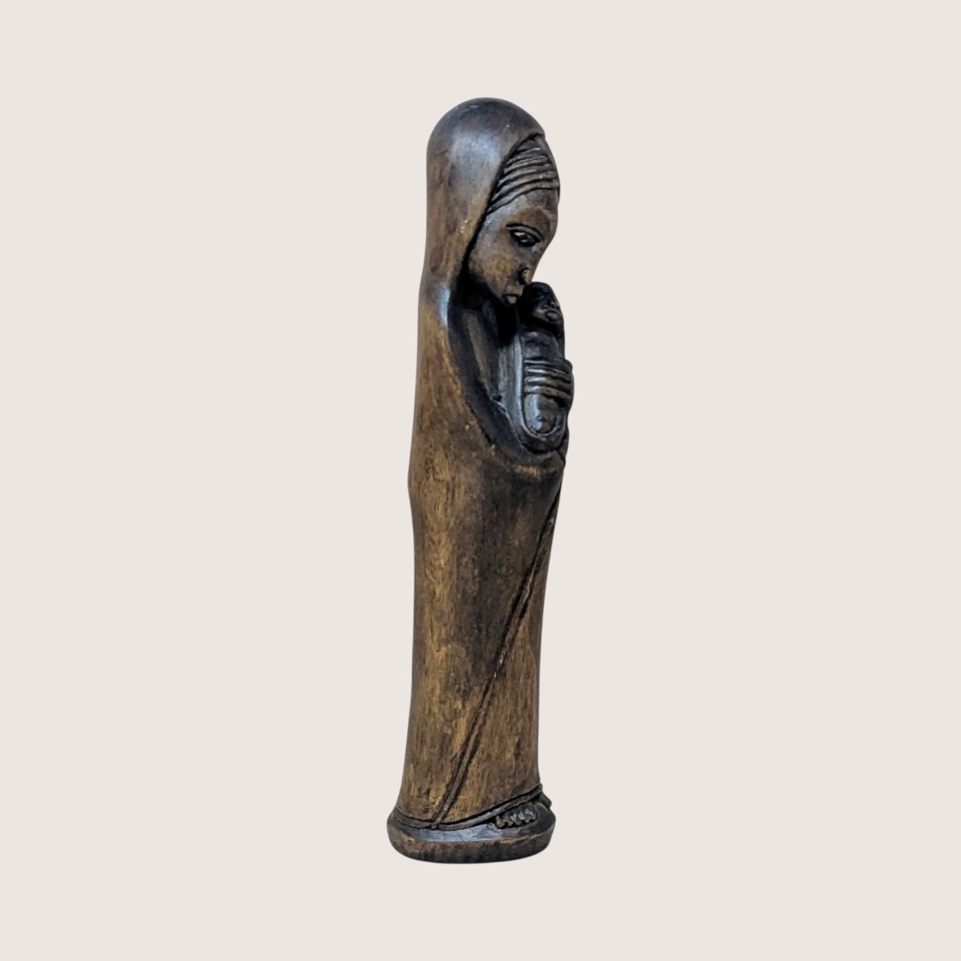 1960s Hand Carved Wooden Madonna and Child Figurine