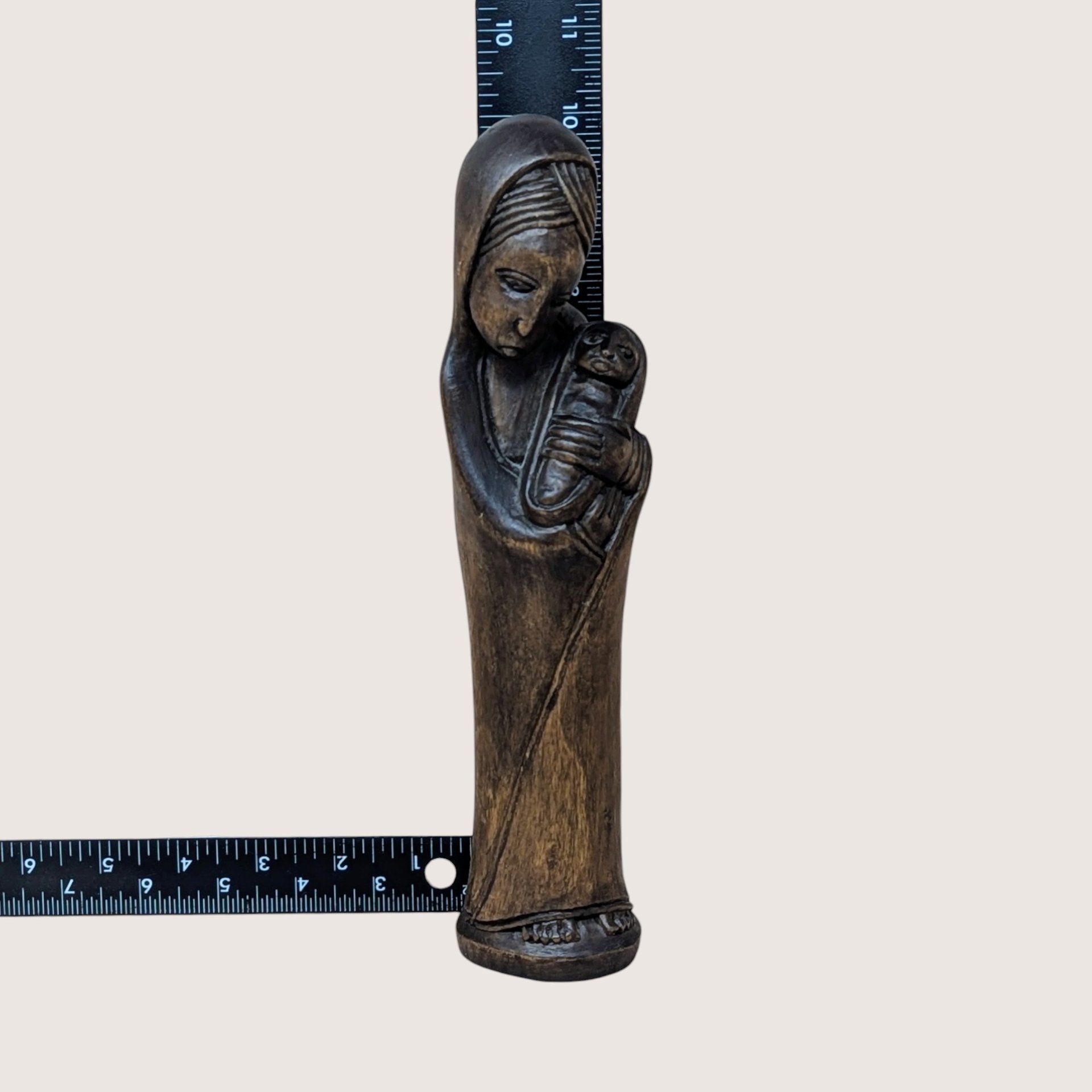 1960s Hand Carved Wooden Madonna and Child Figurine