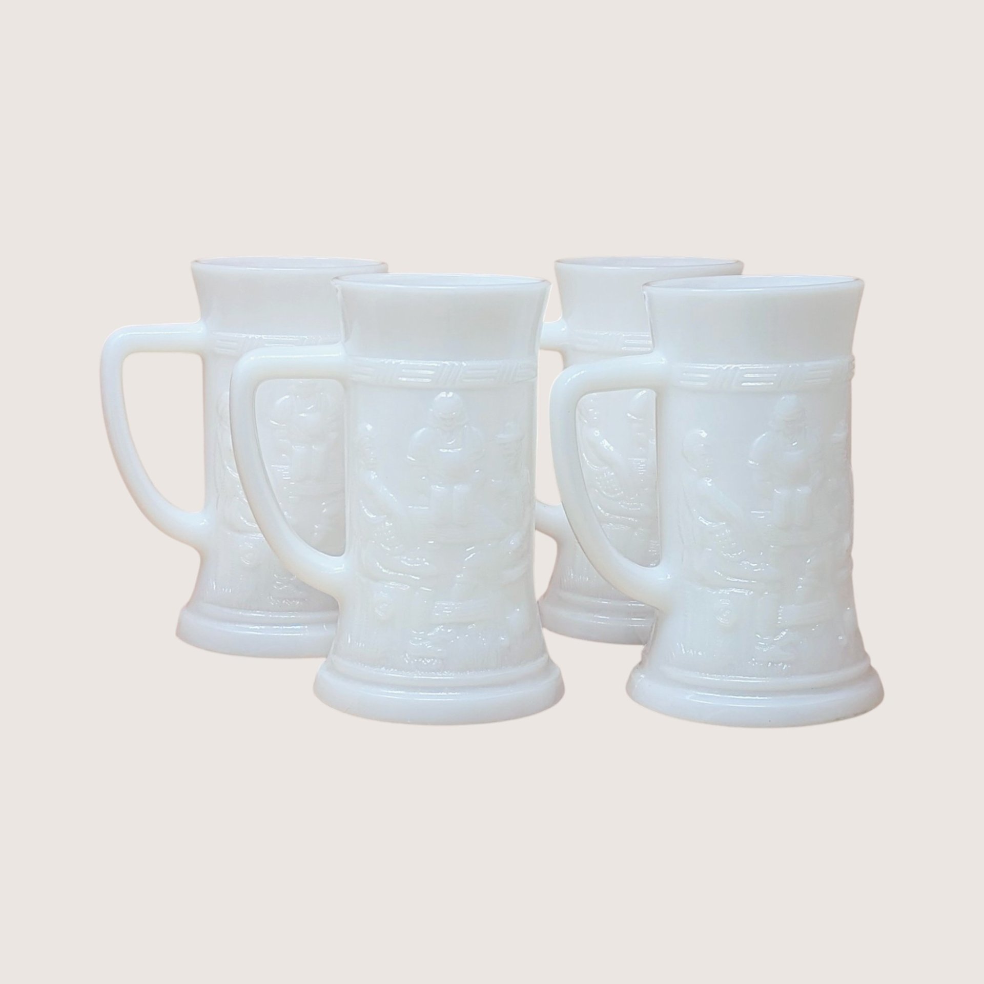 1970s Federal Glass Milk Glass Tavern Scene Stein Set