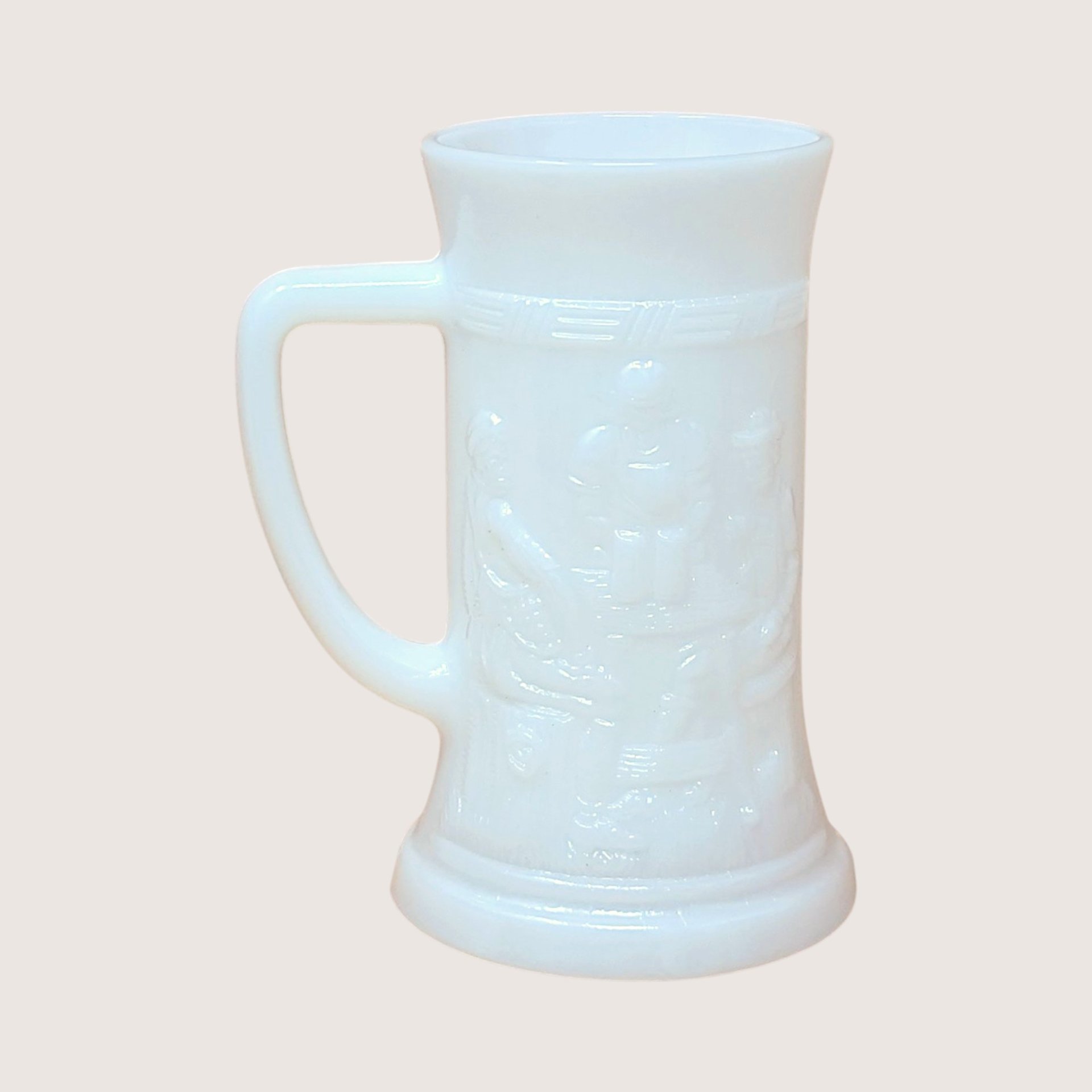 1970s Federal Glass Milk Glass Tavern Scene Stein Set