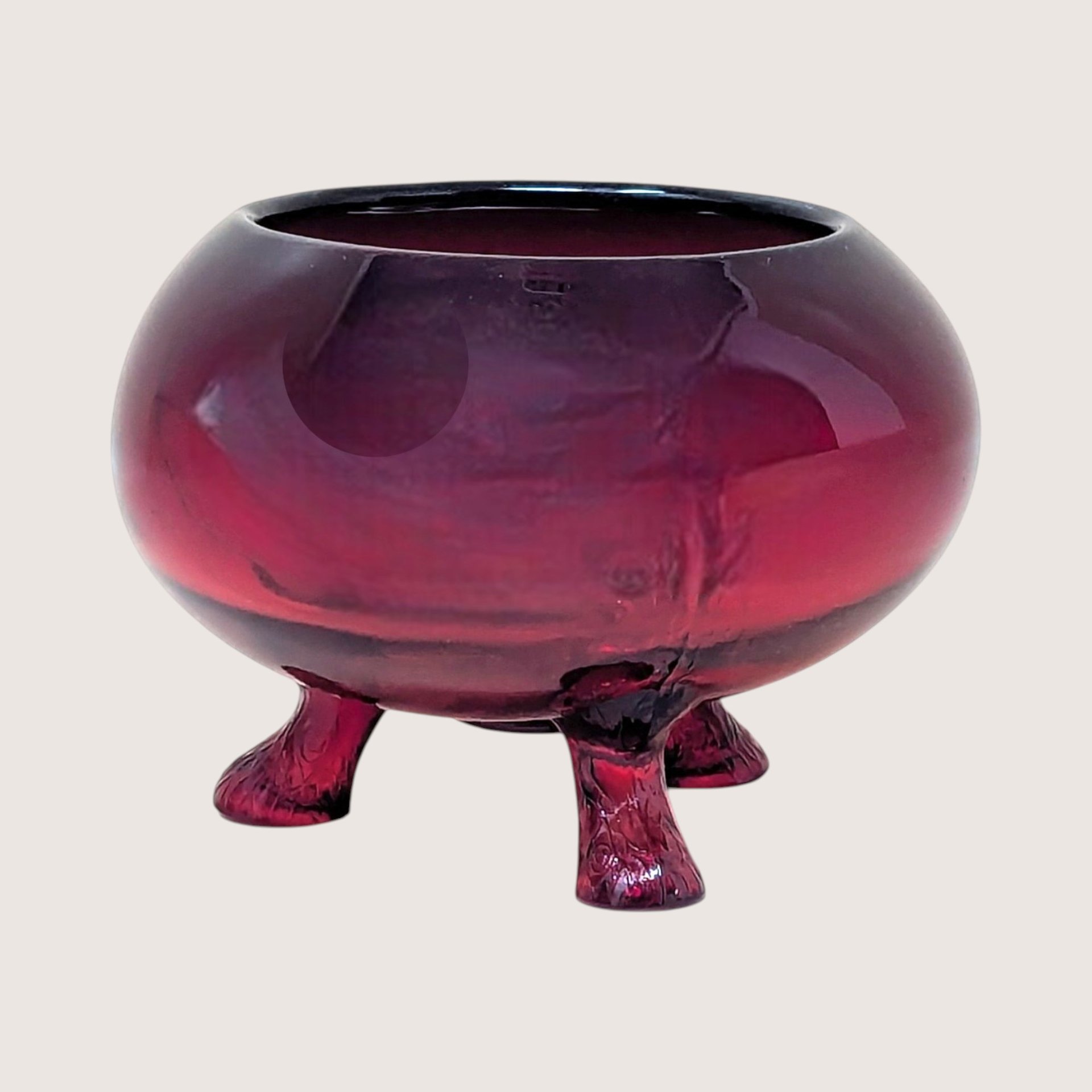 1930s Vintage Ruby Red Flowerite Footed Bowl and Flower Frog
