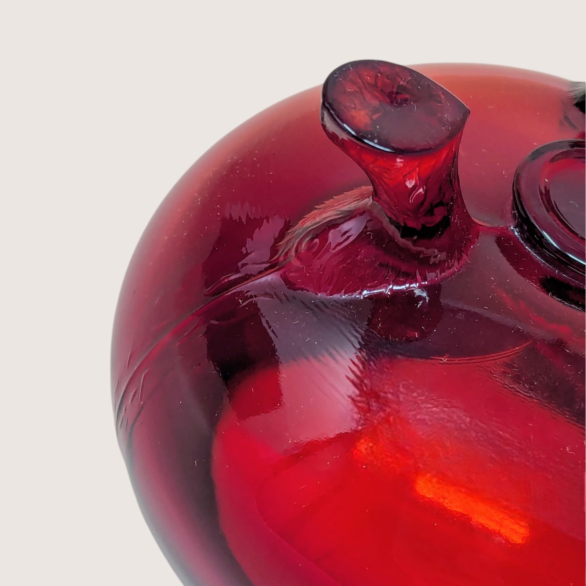 1930s Vintage Ruby Red Flowerite Footed Bowl and Flower Frog