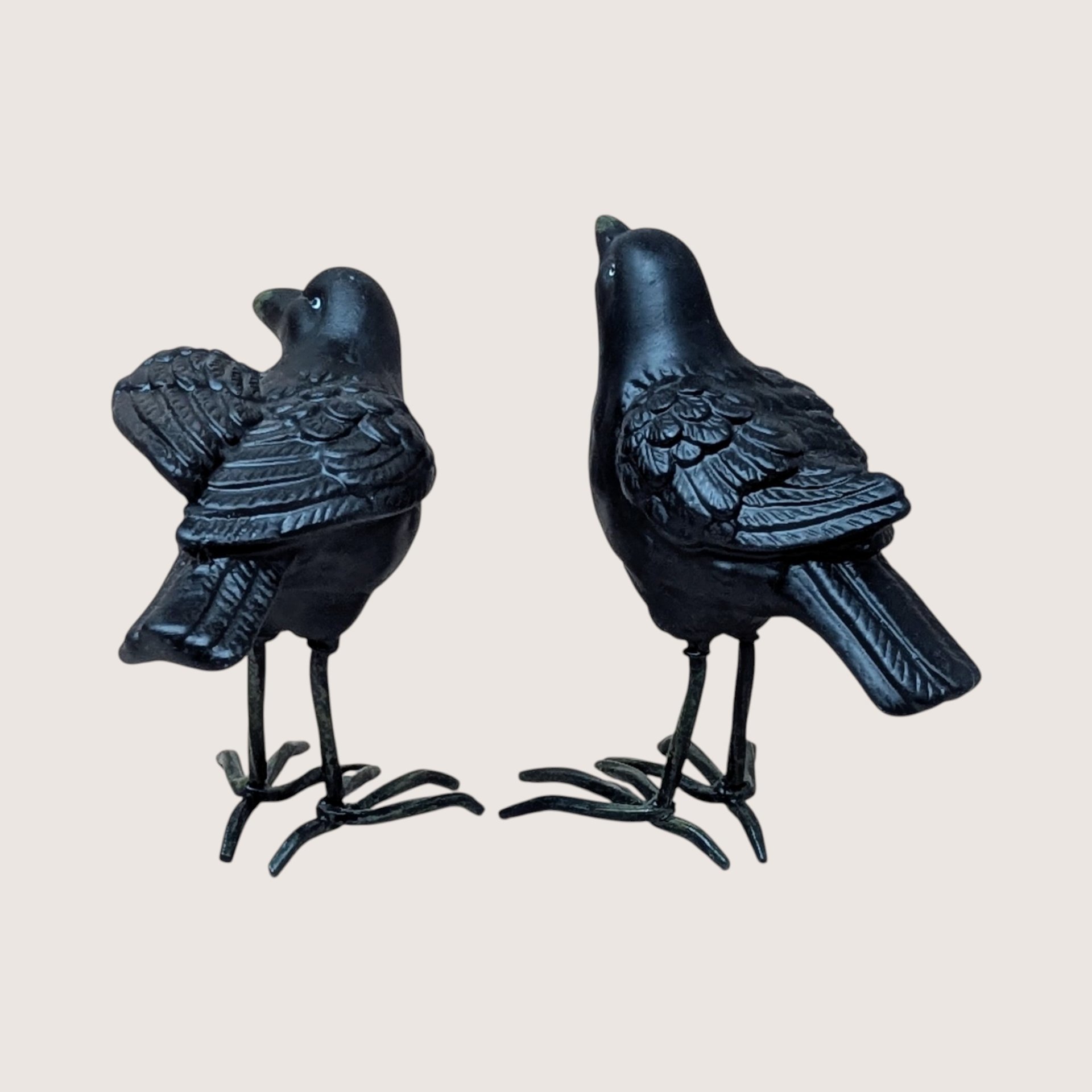 1990s Vintage Ceramic Crow Figurine Pair